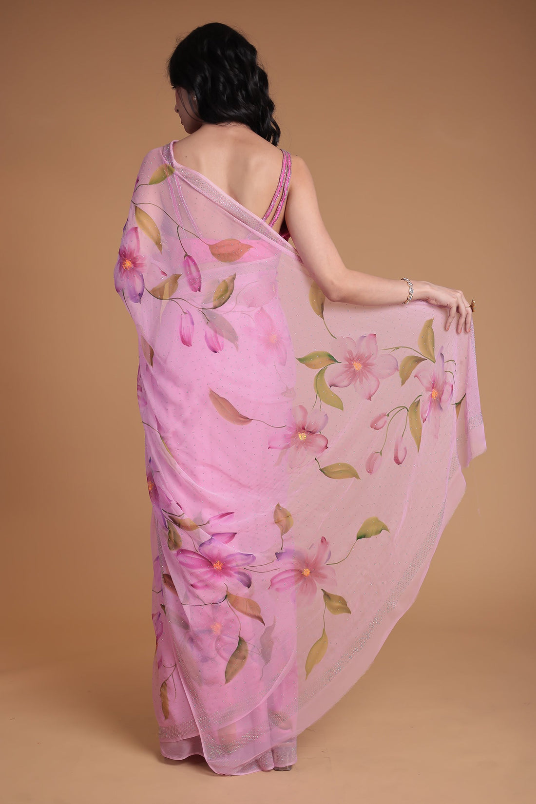 Printed Chiffon Saree with Swarovski work