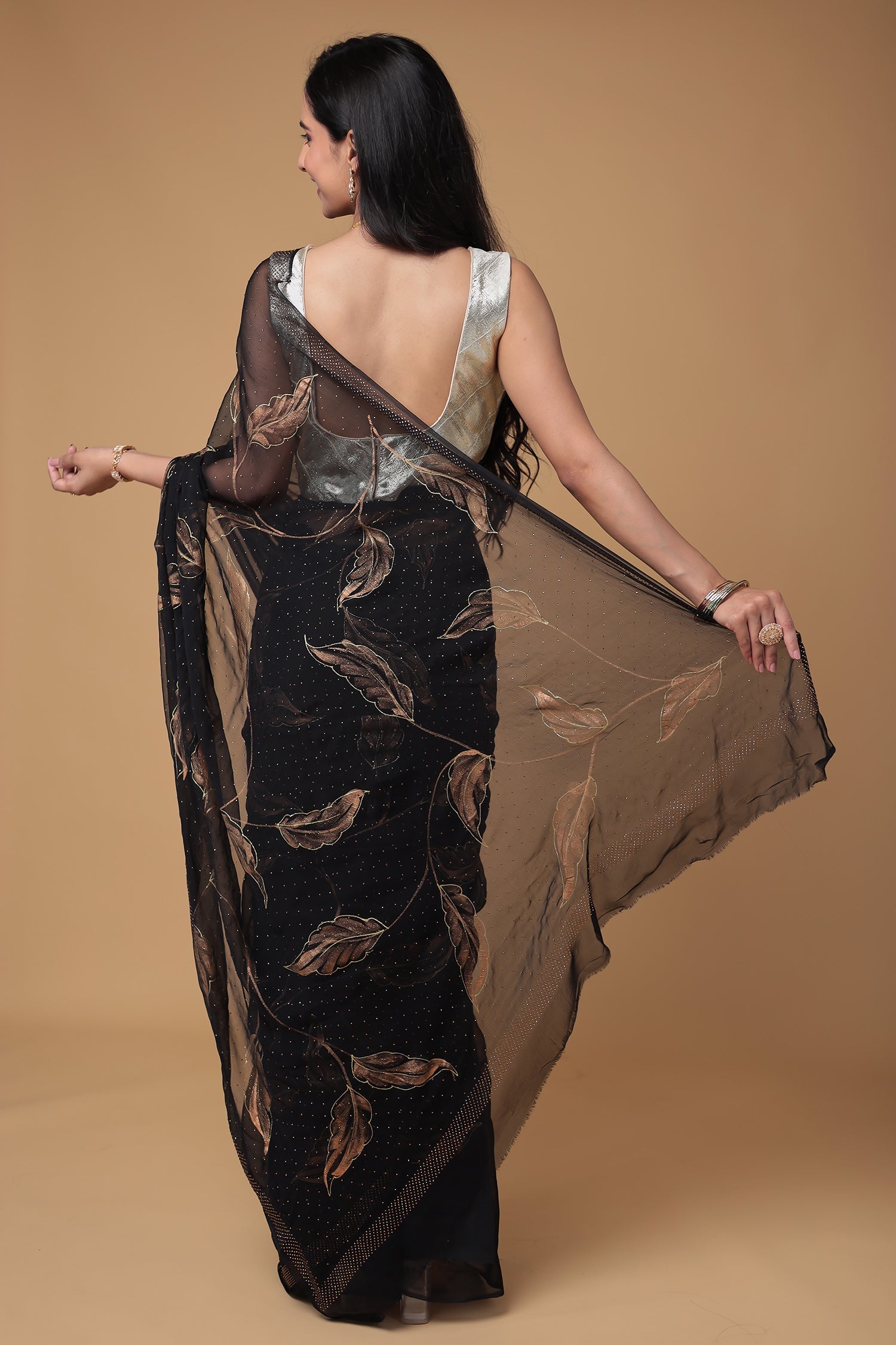 Chiffon Saree with Swarovski and Foil print