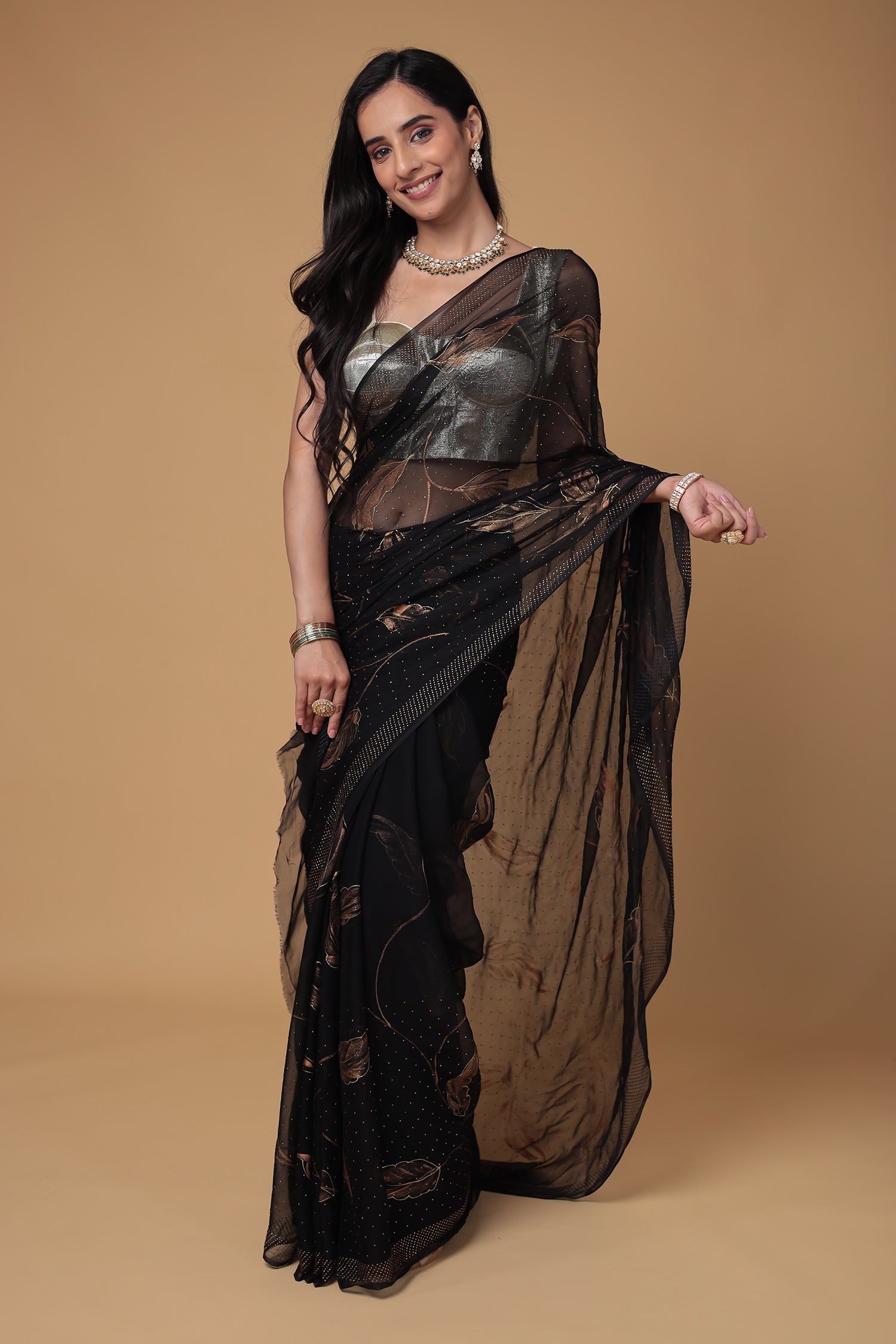 Chiffon Saree with Swarovski and Foil print