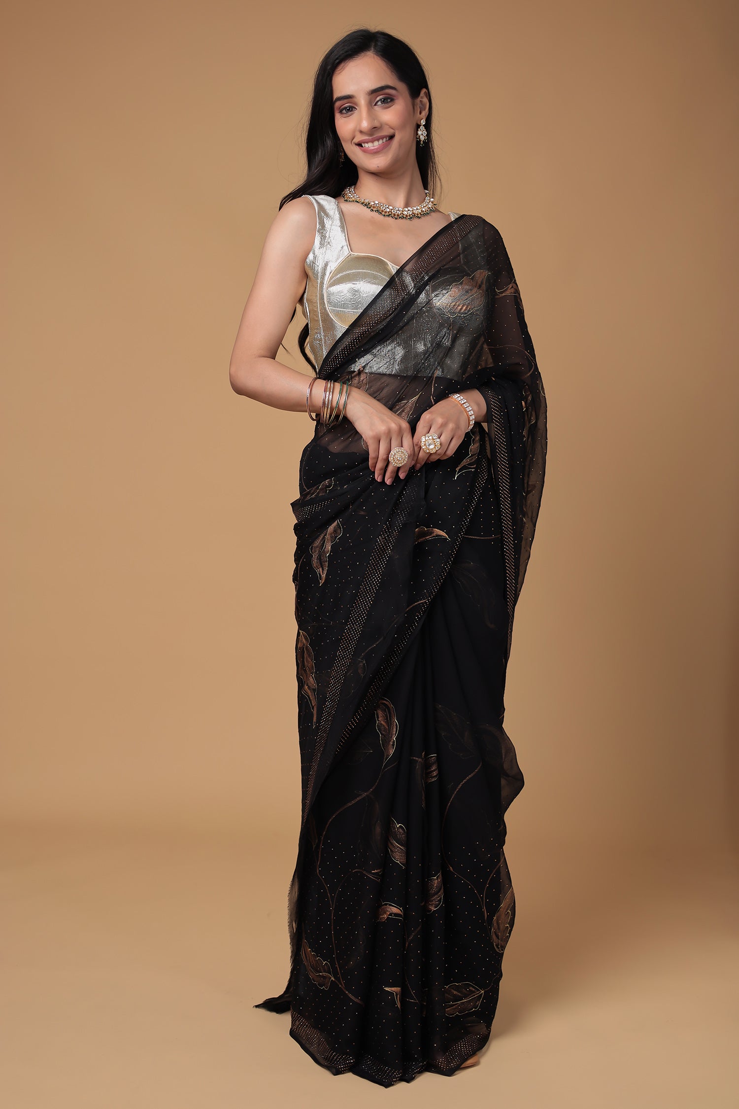 Chiffon Saree with Swarovski and Foil print