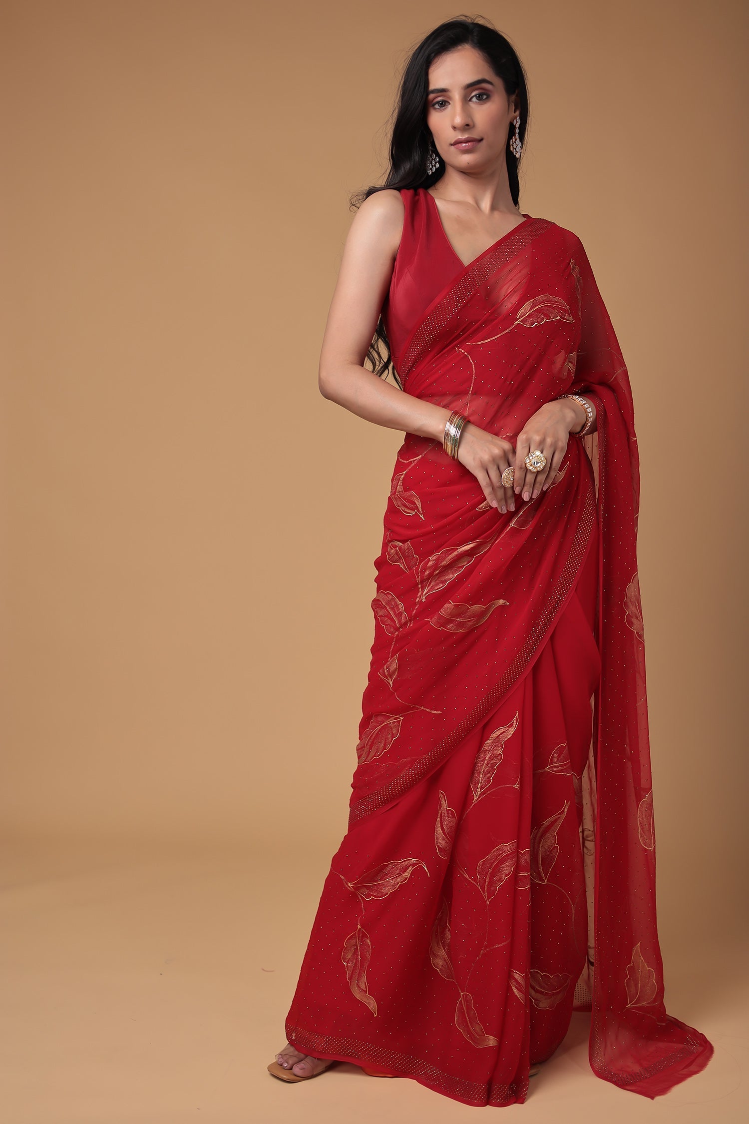 Chiffon Saree with Swarovski and Foil print