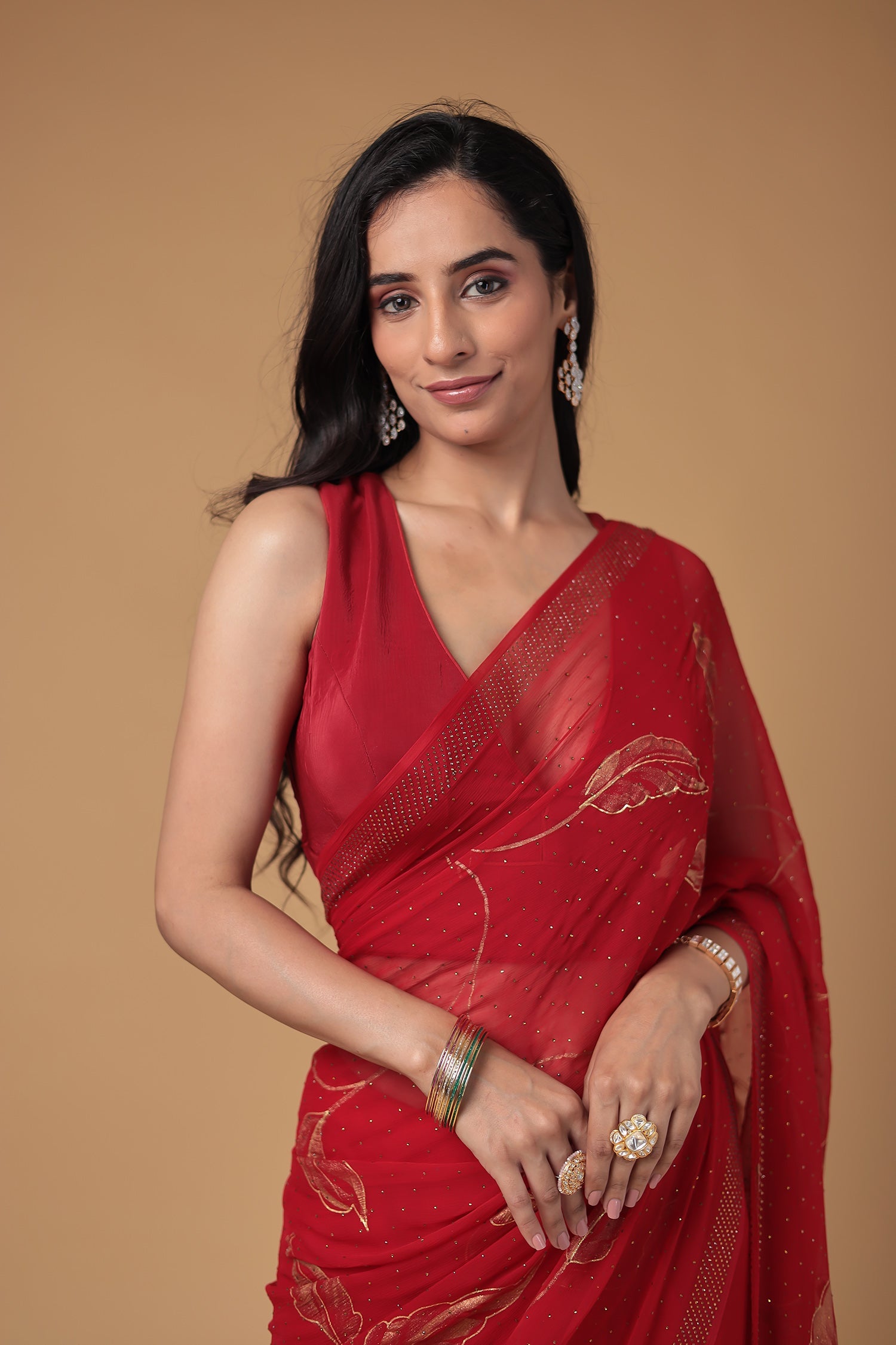 Chiffon Saree with Swarovski and Foil print