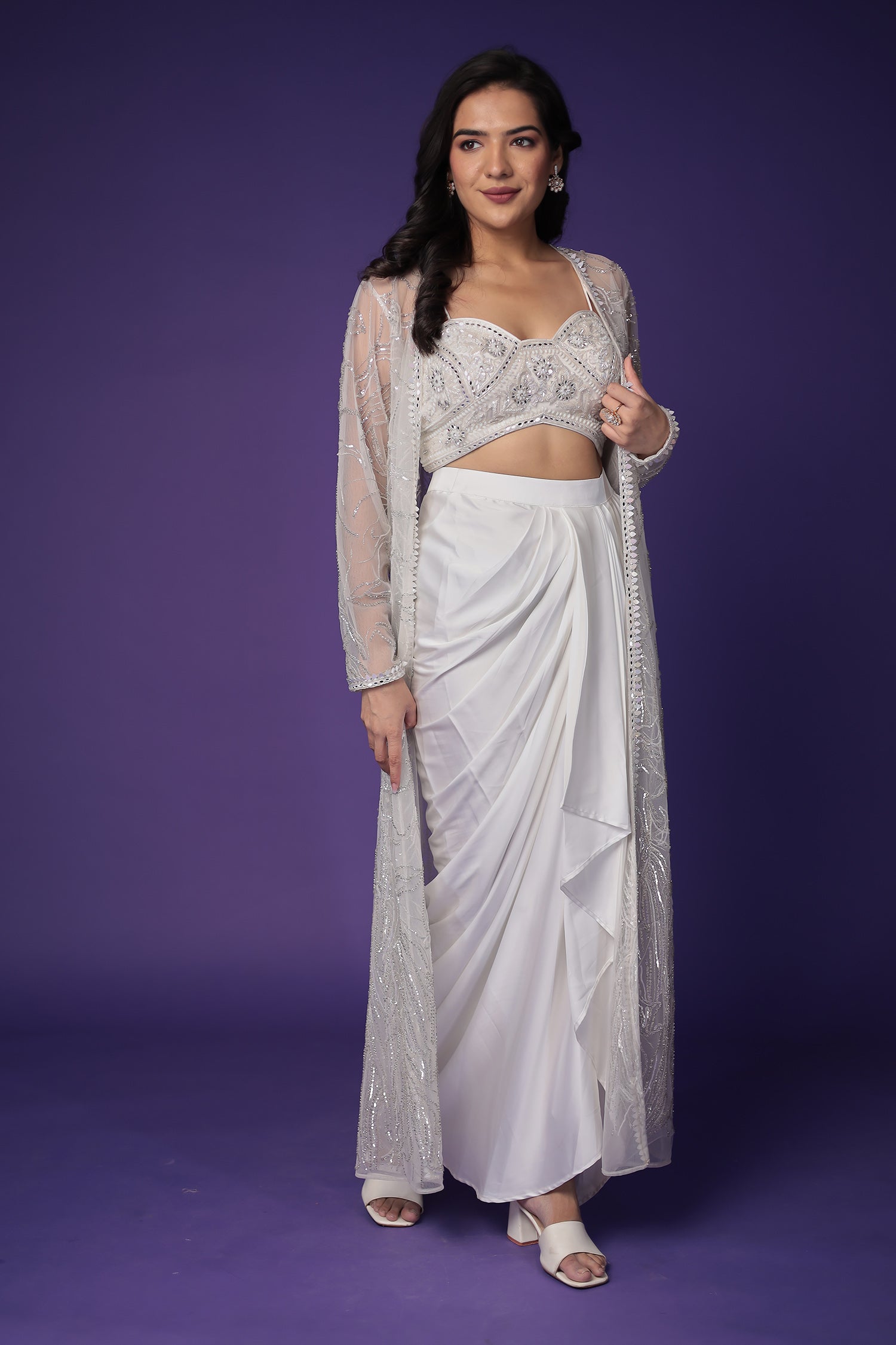 Net Indo Western with Cutdana, Mirror and Sequins work