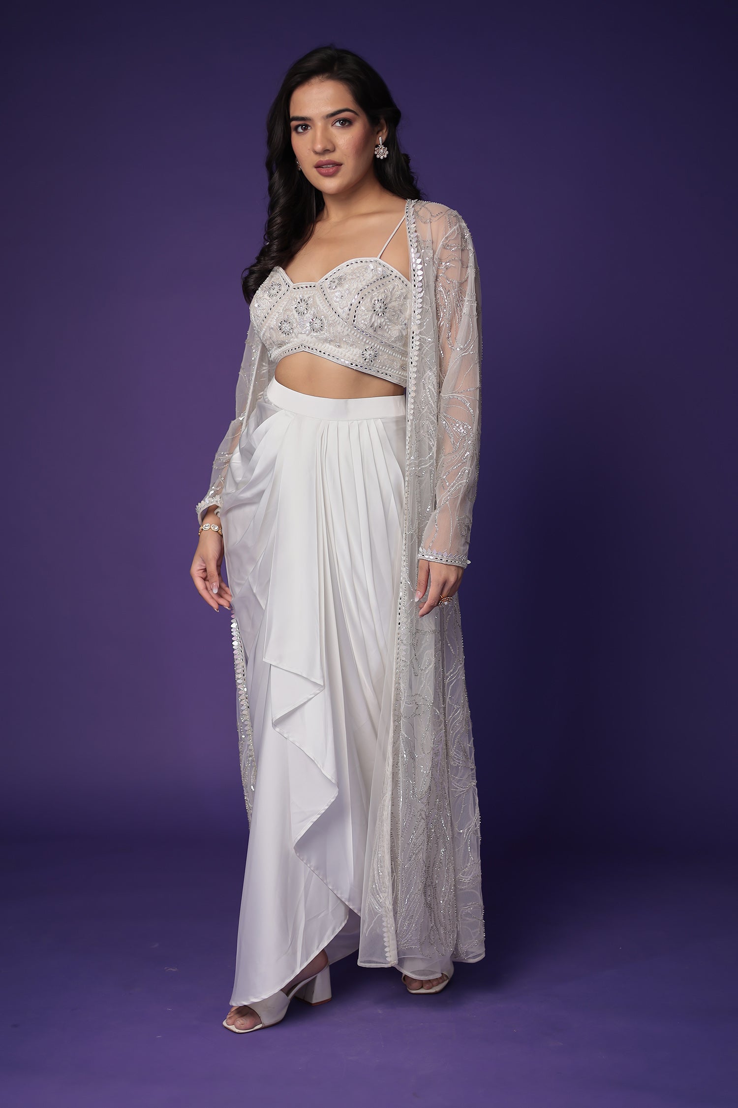 Net Indo Western with Cutdana, Mirror and Sequins work