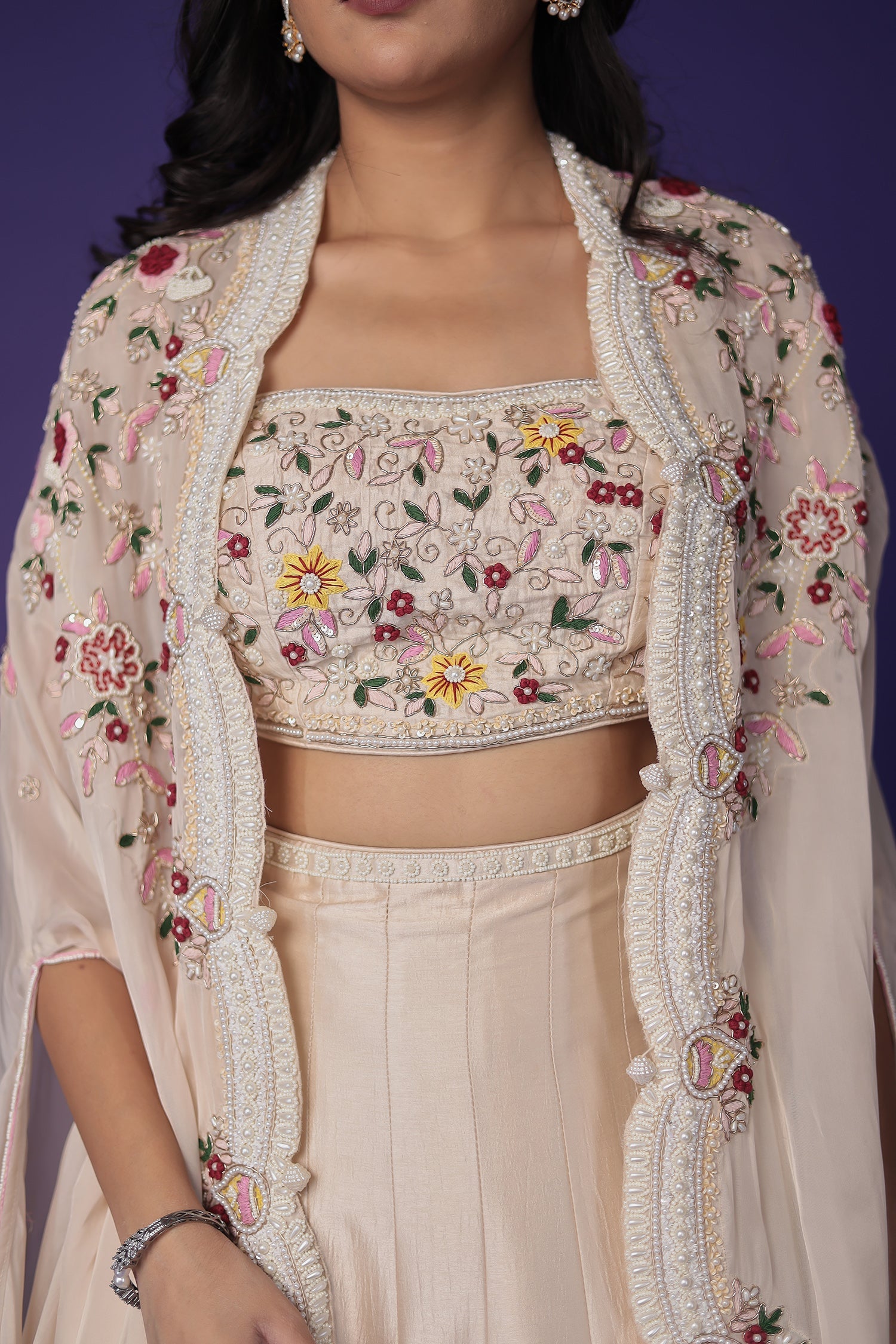 Silk Indo Western with Pearl, Thread and Zardozi work