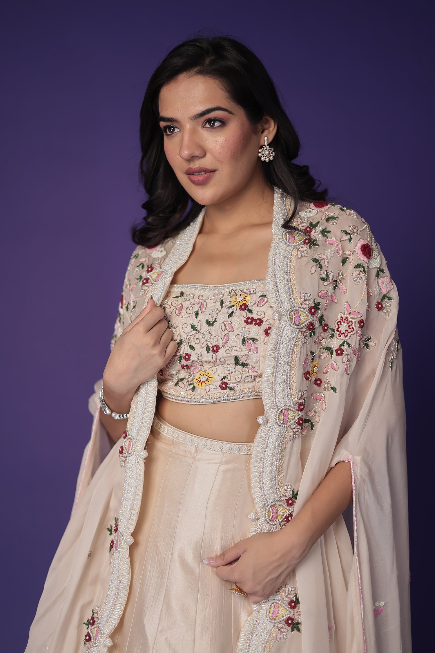 Silk Indo Western with Pearl, Thread and Zardozi work