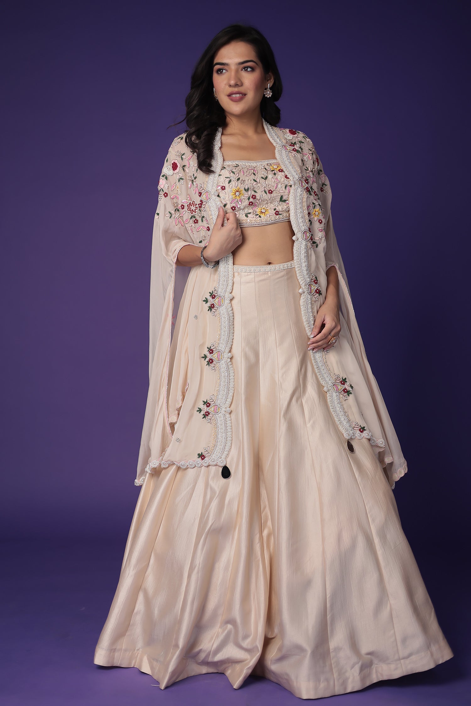 Silk Indo Western with Pearl, Thread and Zardozi work