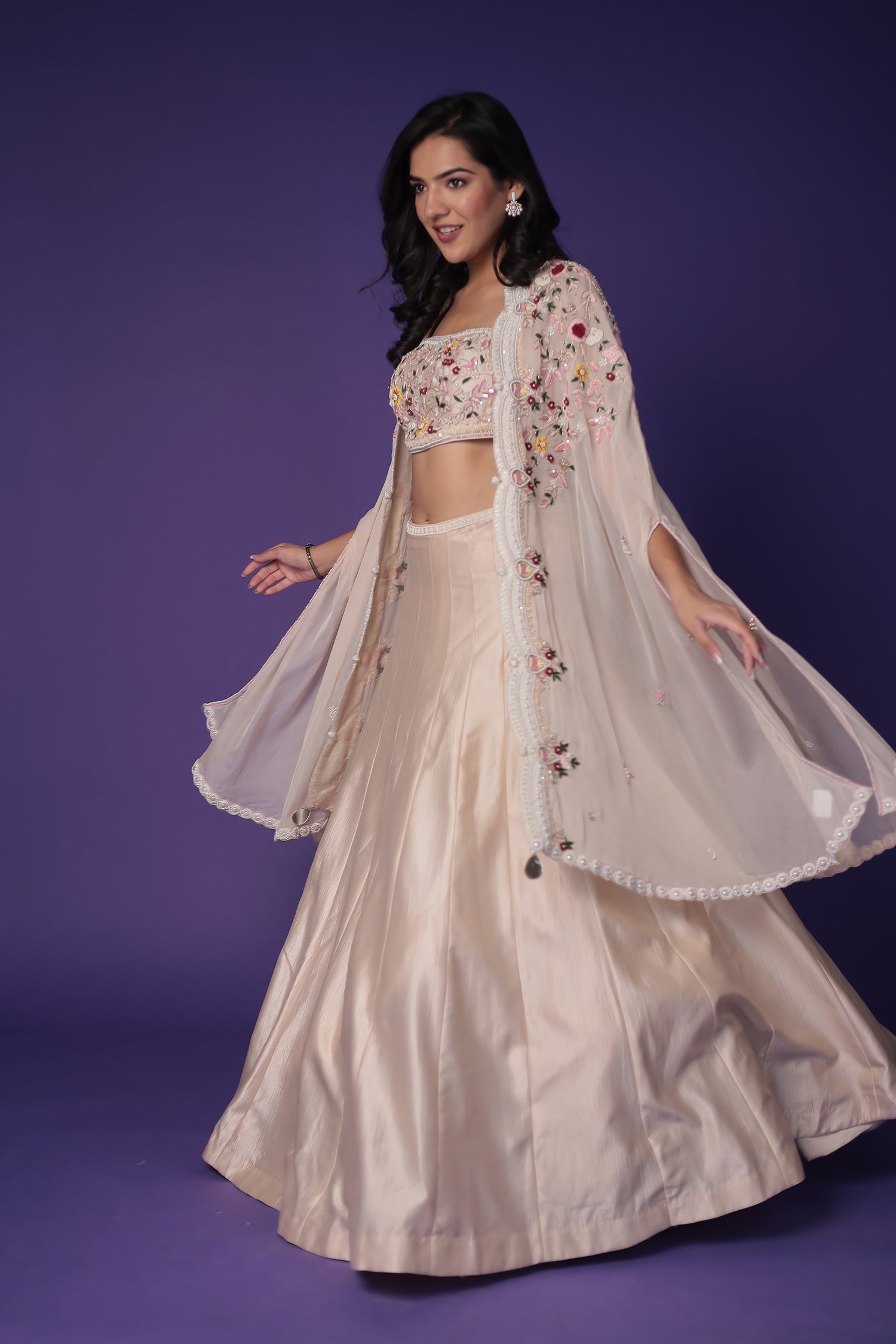 Silk Indo Western with Pearl, Thread and Zardozi work