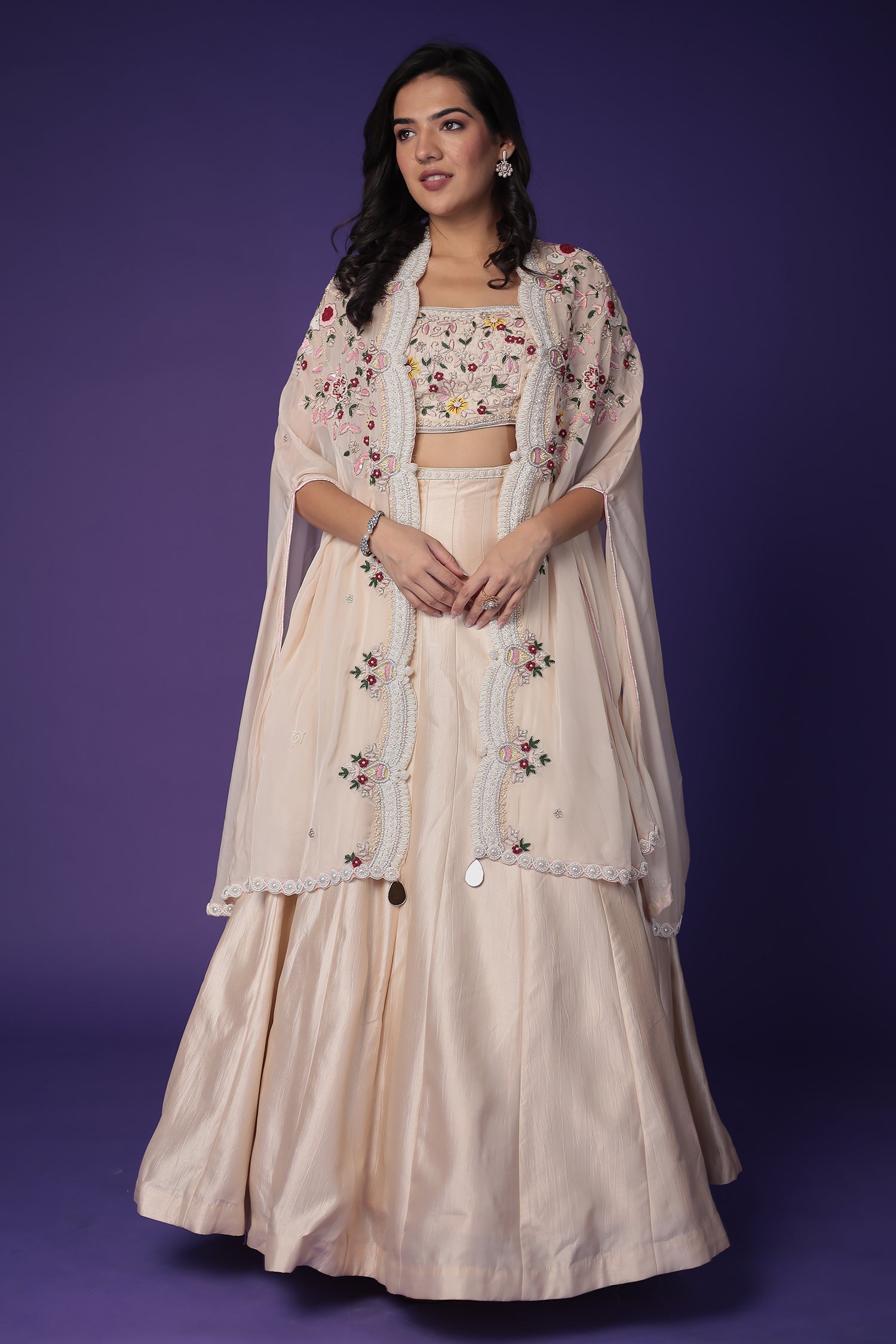 Silk Indo Western with Pearl, Thread and Zardozi work