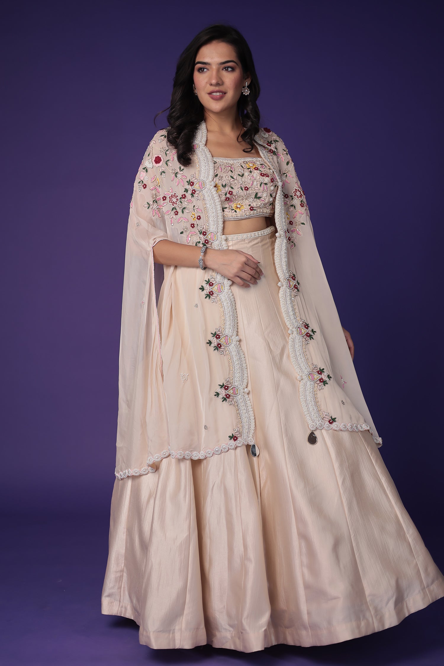 Silk Indo Western with Pearl, Thread and Zardozi work