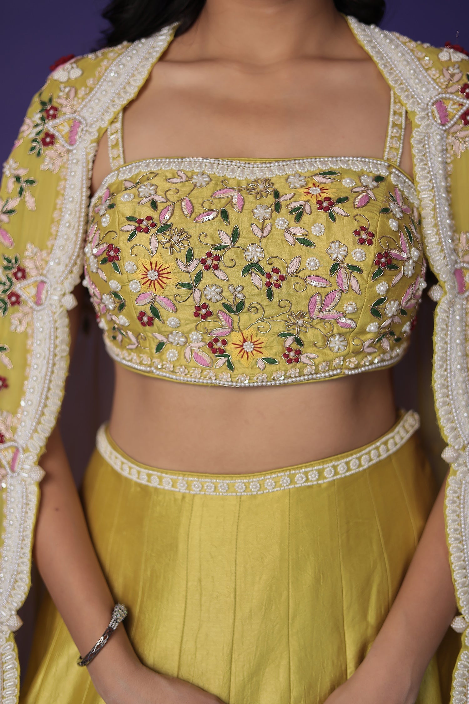 Silk Indo Western with Pearl, Thread and Zardozi work