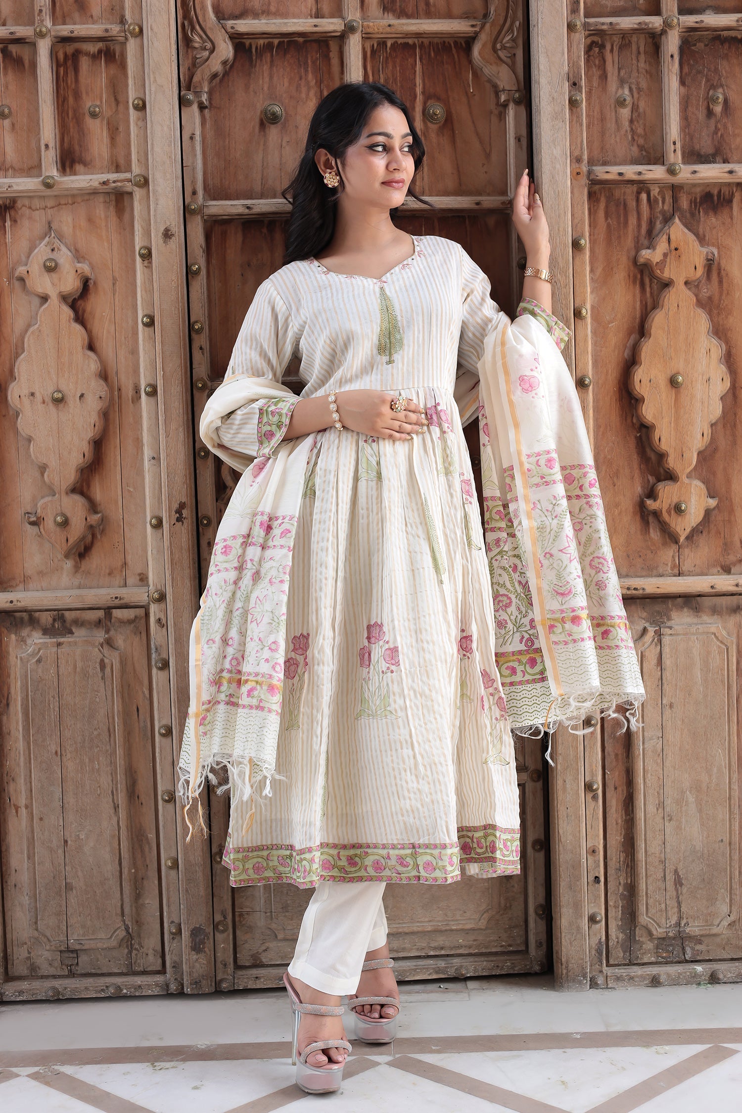 Printed Chanderi Suit with Cutdana and Zardozi work