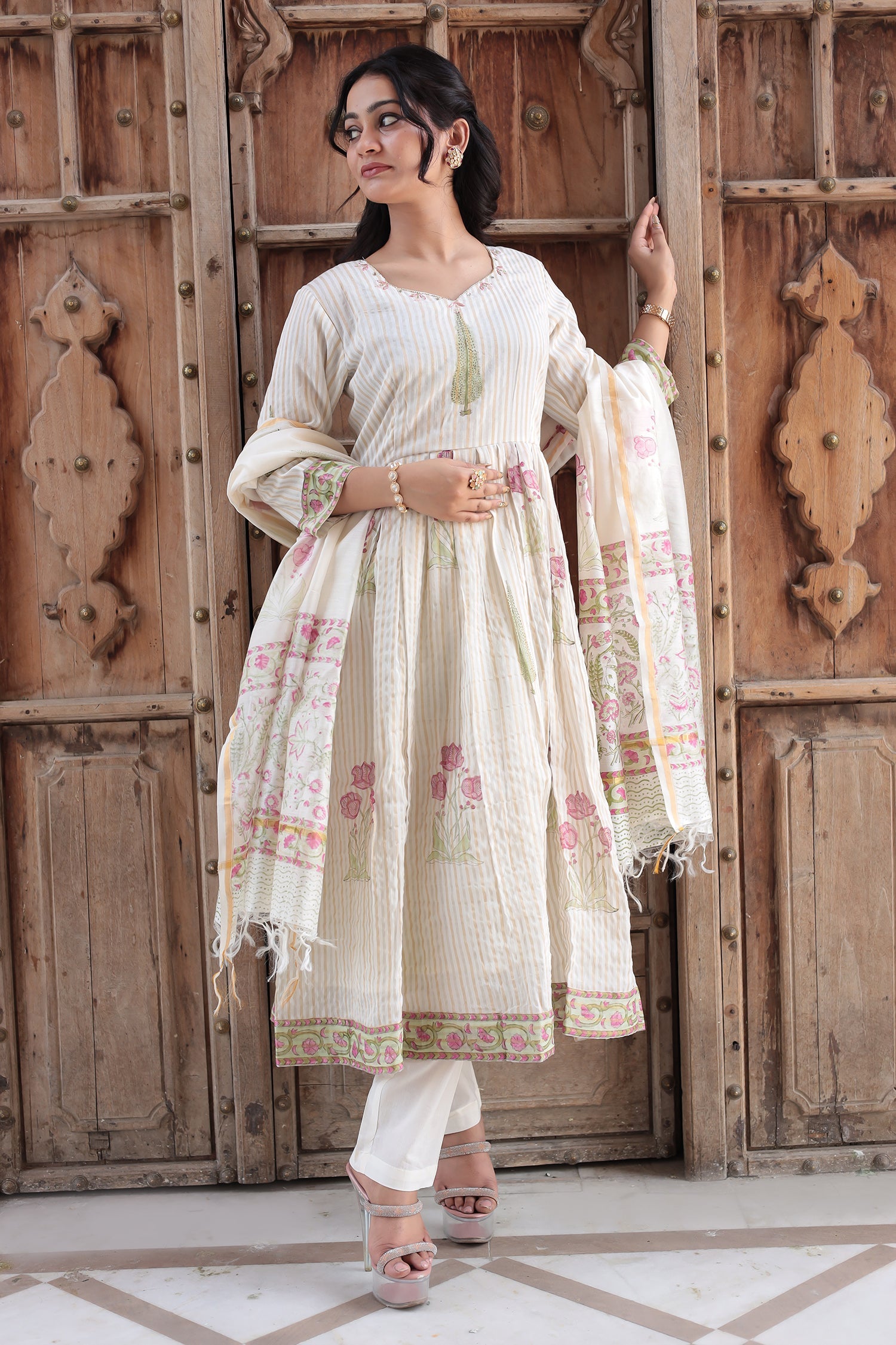 Printed Chanderi Suit with Cutdana and Zardozi work