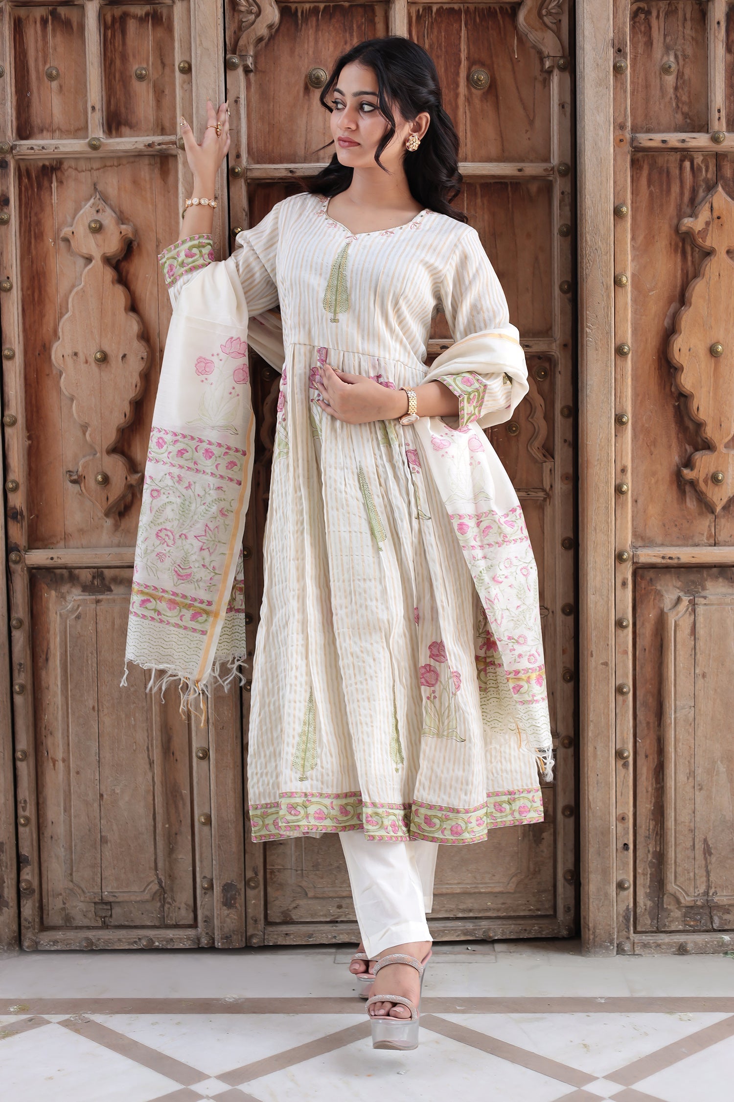Printed Chanderi Suit with Cutdana and Zardozi work
