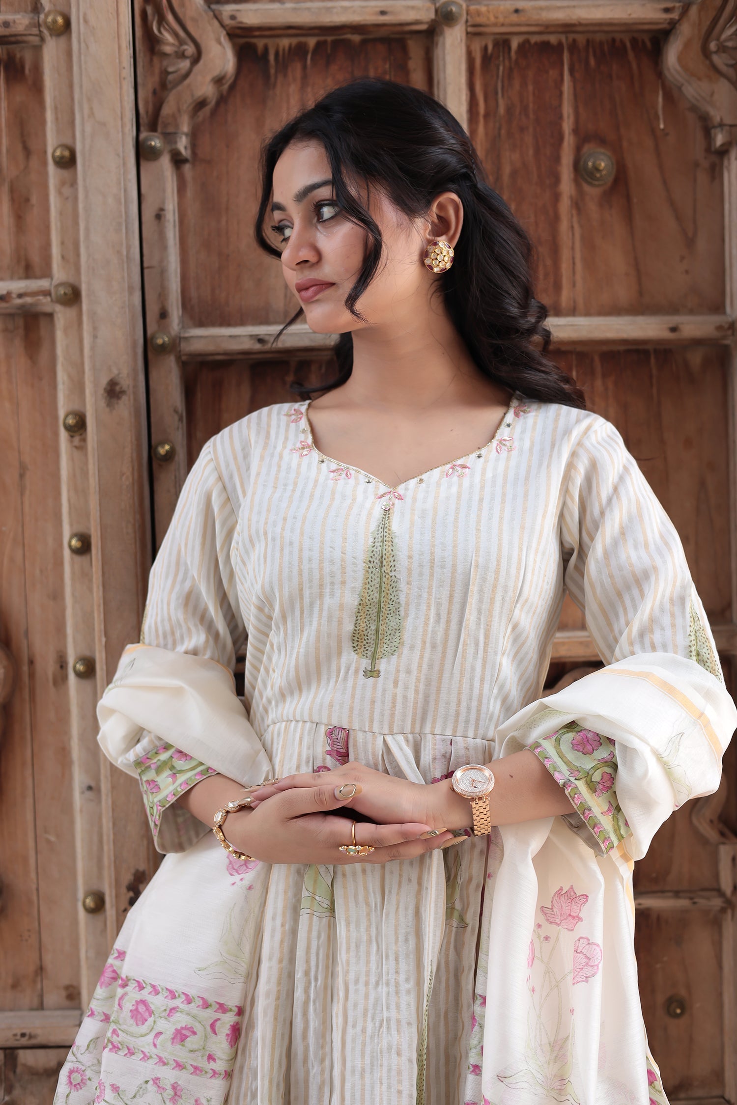 Printed Chanderi Suit with Cutdana and Zardozi work