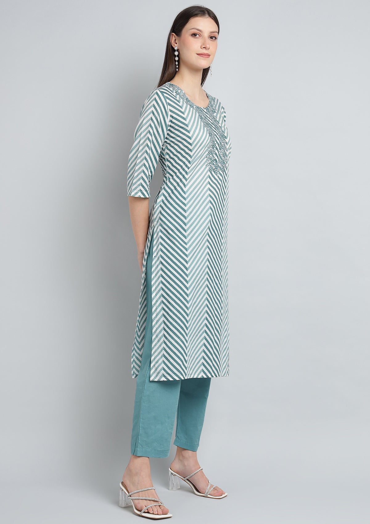 Printed Cotton Kurta Set Sttiched with Thread work