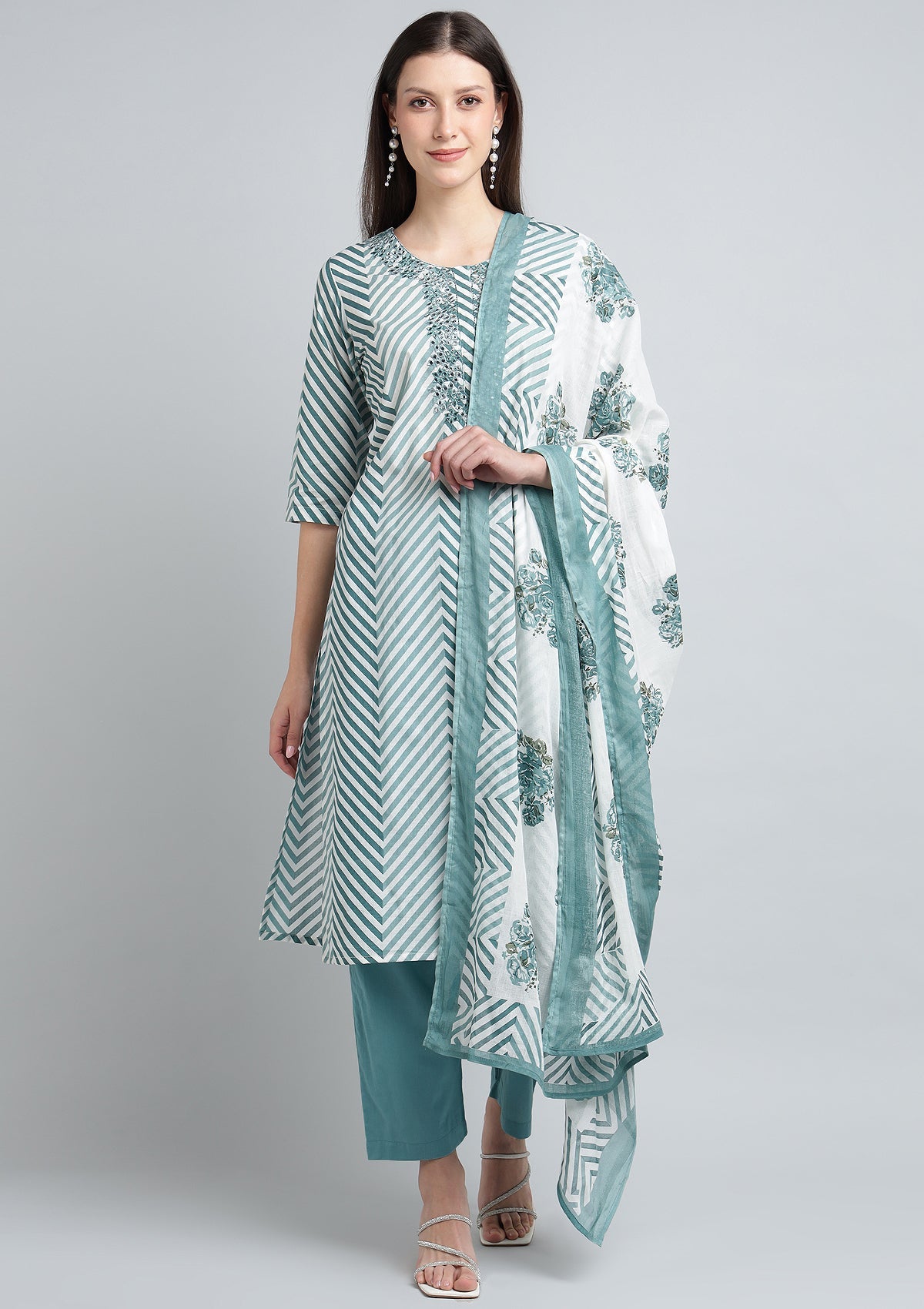 Printed Cotton Kurta Set Sttiched with Thread work