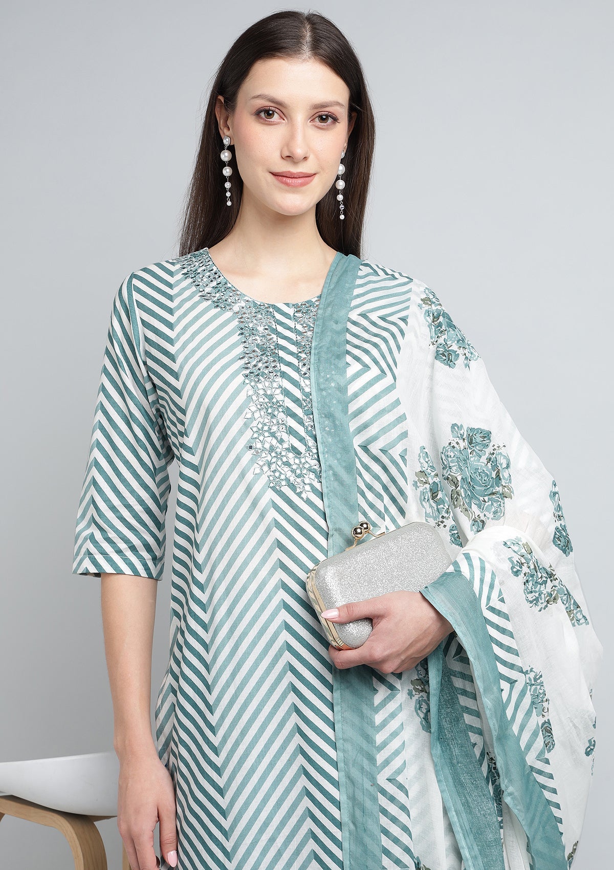 Printed Cotton Kurta Set Sttiched with Thread work