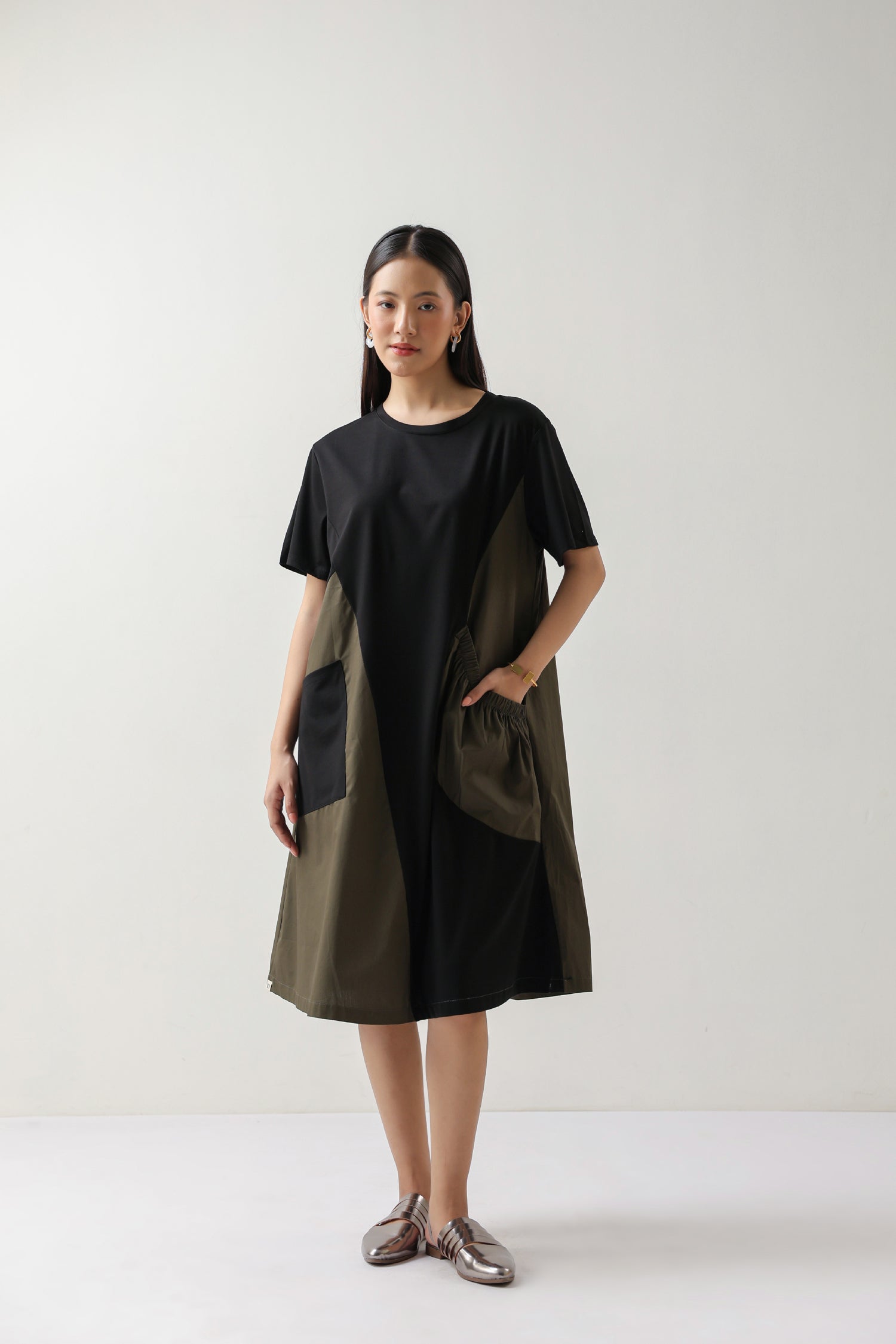 Olive Bamboo Midi Dress with Pockets