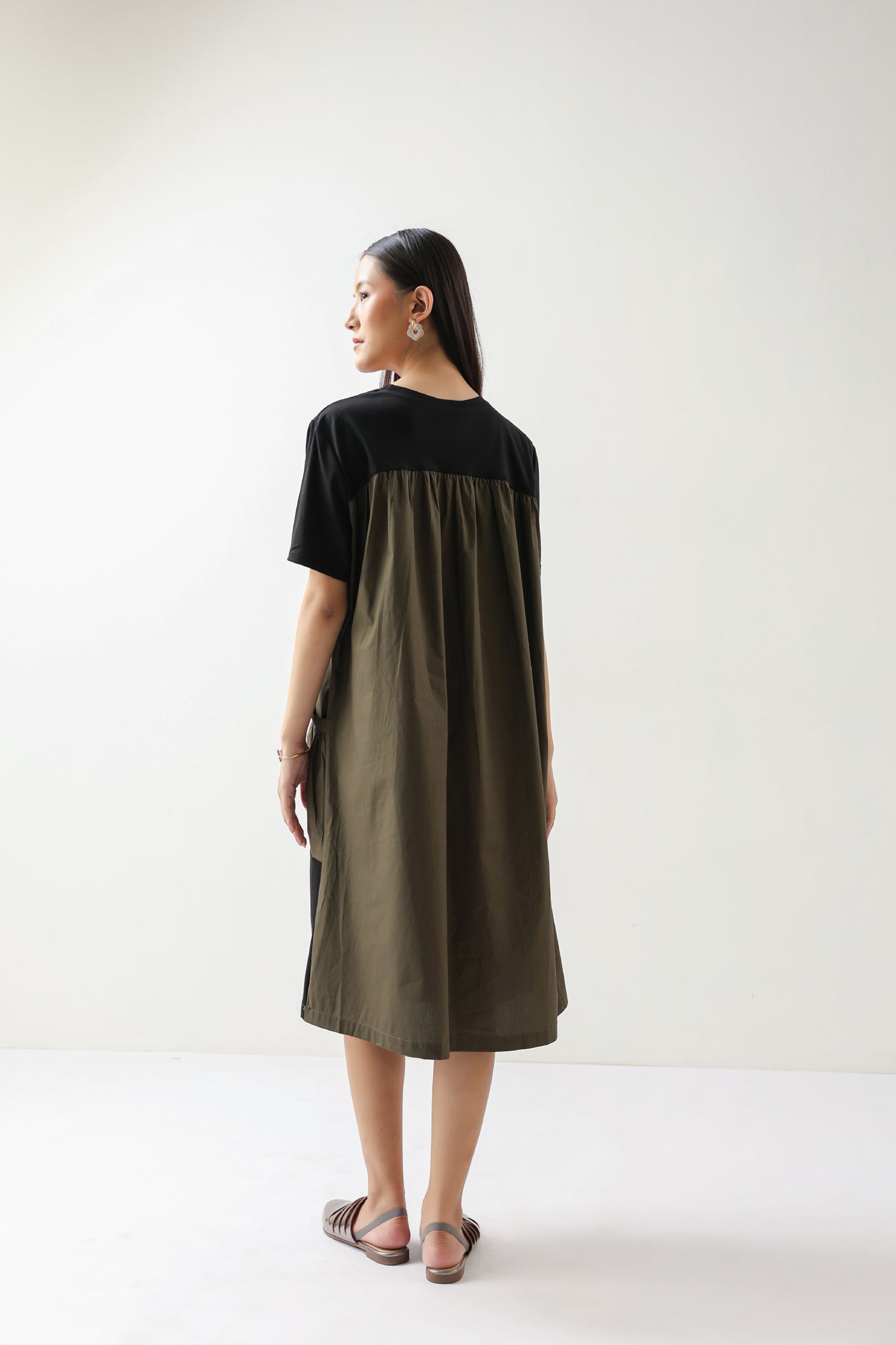 Olive Bamboo Midi Dress with Pockets