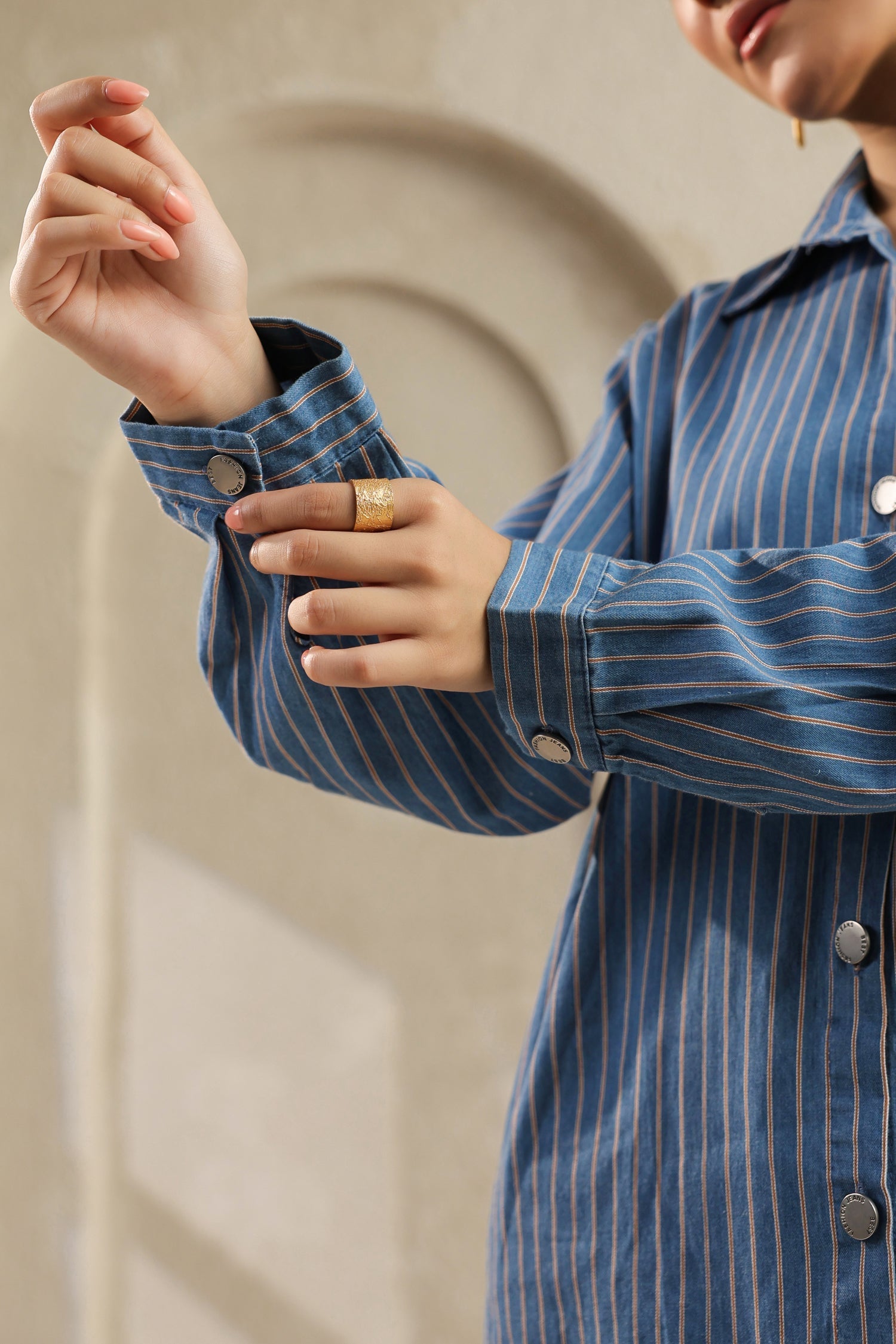 Light Blue Denim Shirt – Relaxed Fit, Striped Design