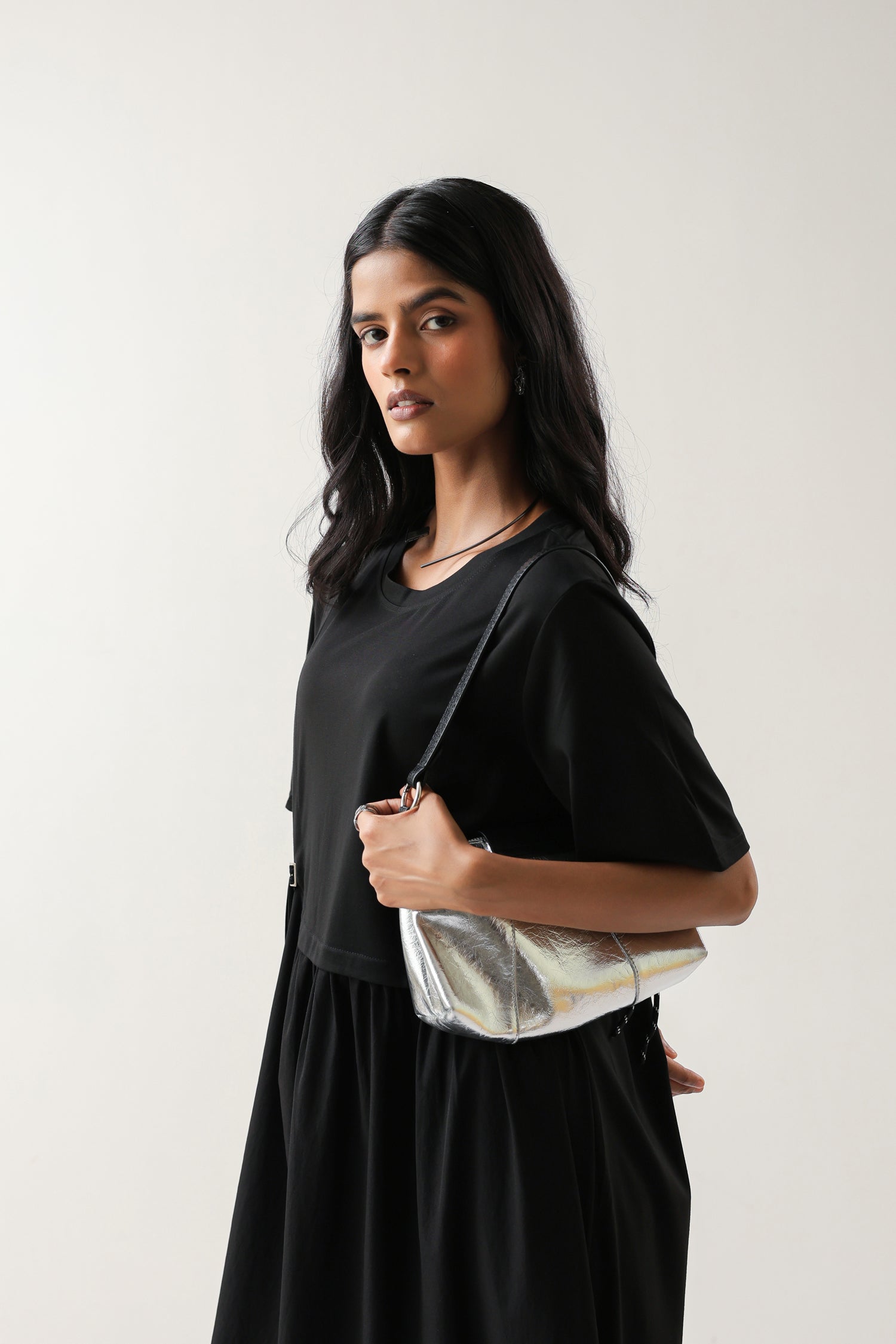 Solid Black Cotton Knit Dress