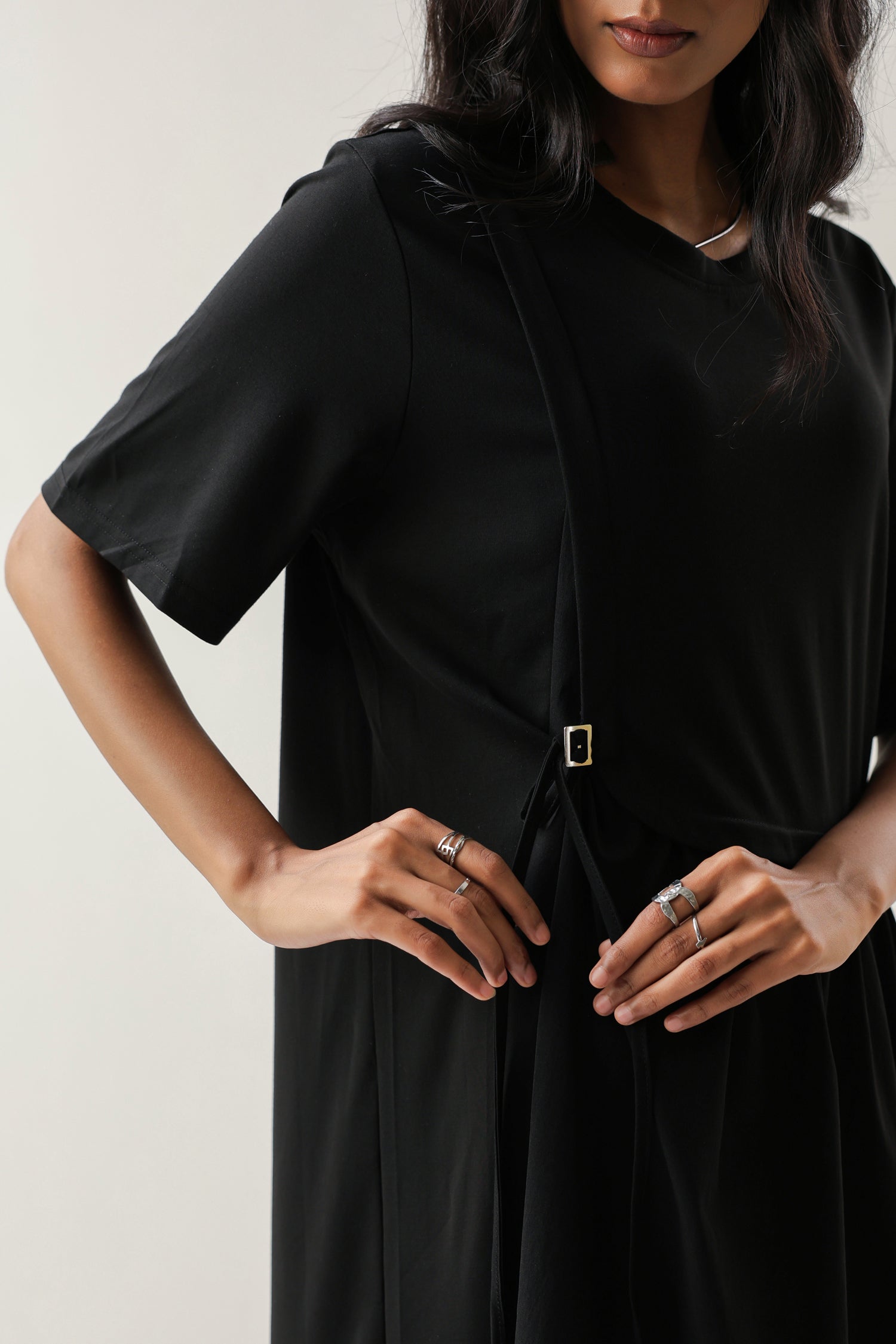 Solid Black Cotton Knit Dress