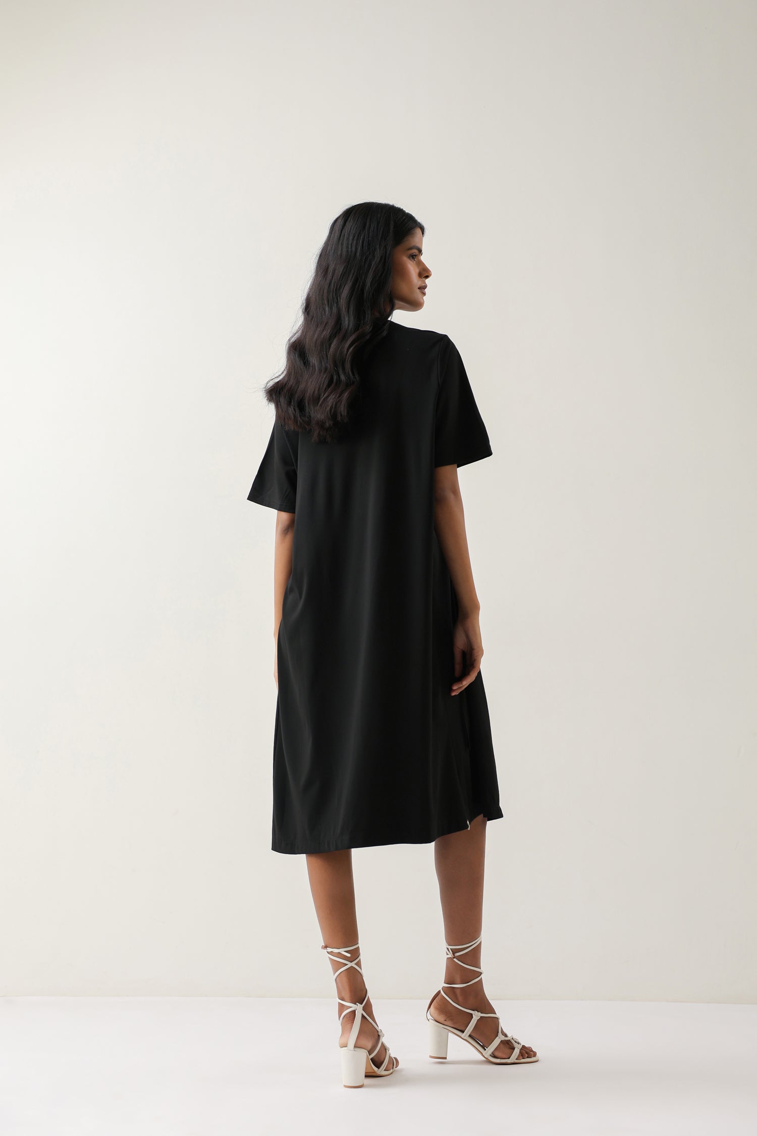 Solid Black Cotton Knit Dress