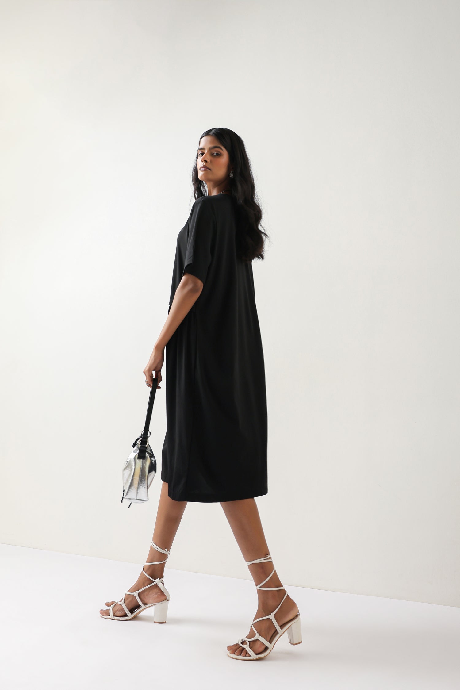 Solid Black Cotton Knit Dress
