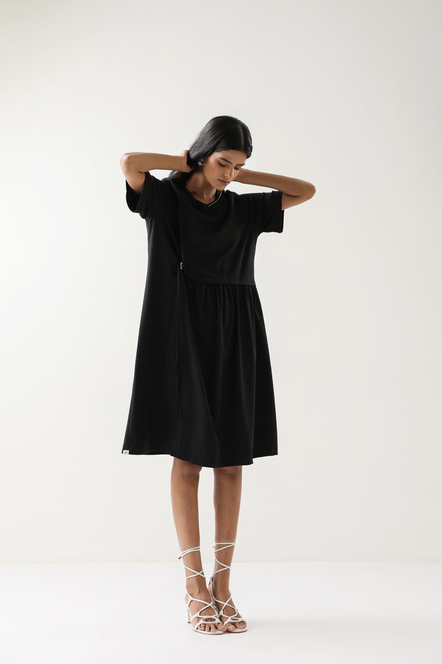 Solid Black Cotton Knit Dress