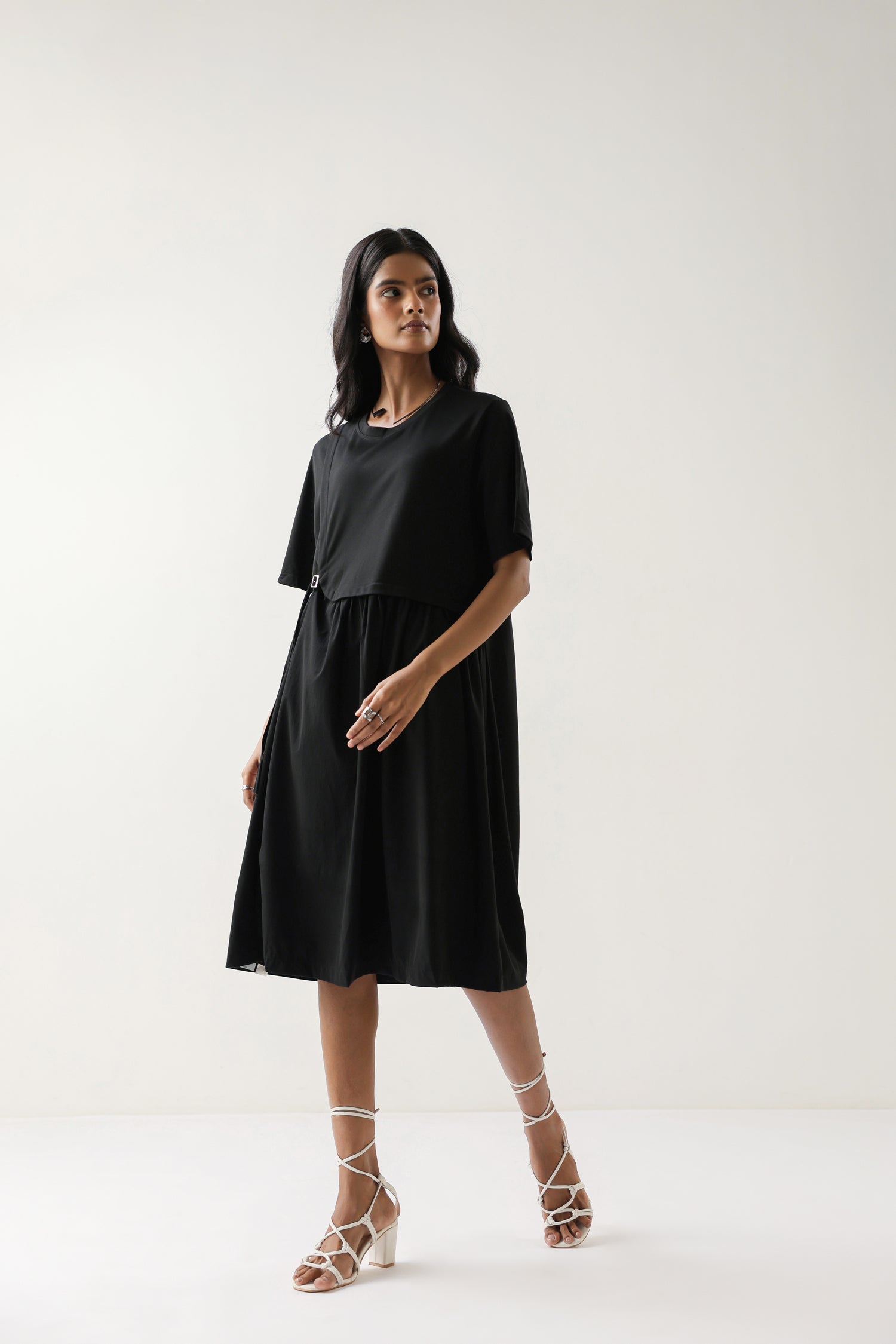 Solid Black Cotton Knit Dress