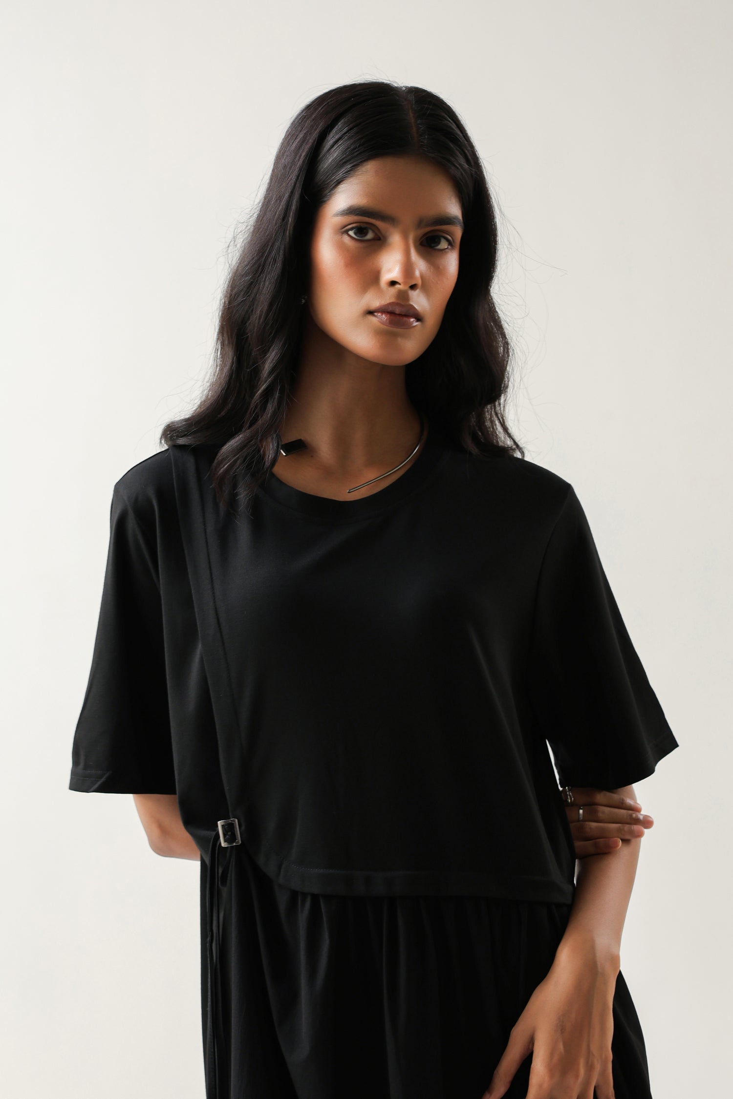 Solid Black Cotton Knit Dress