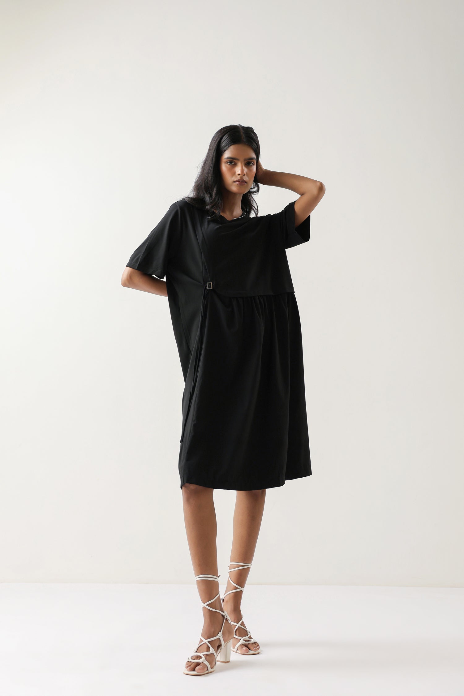 Solid Black Cotton Knit Dress