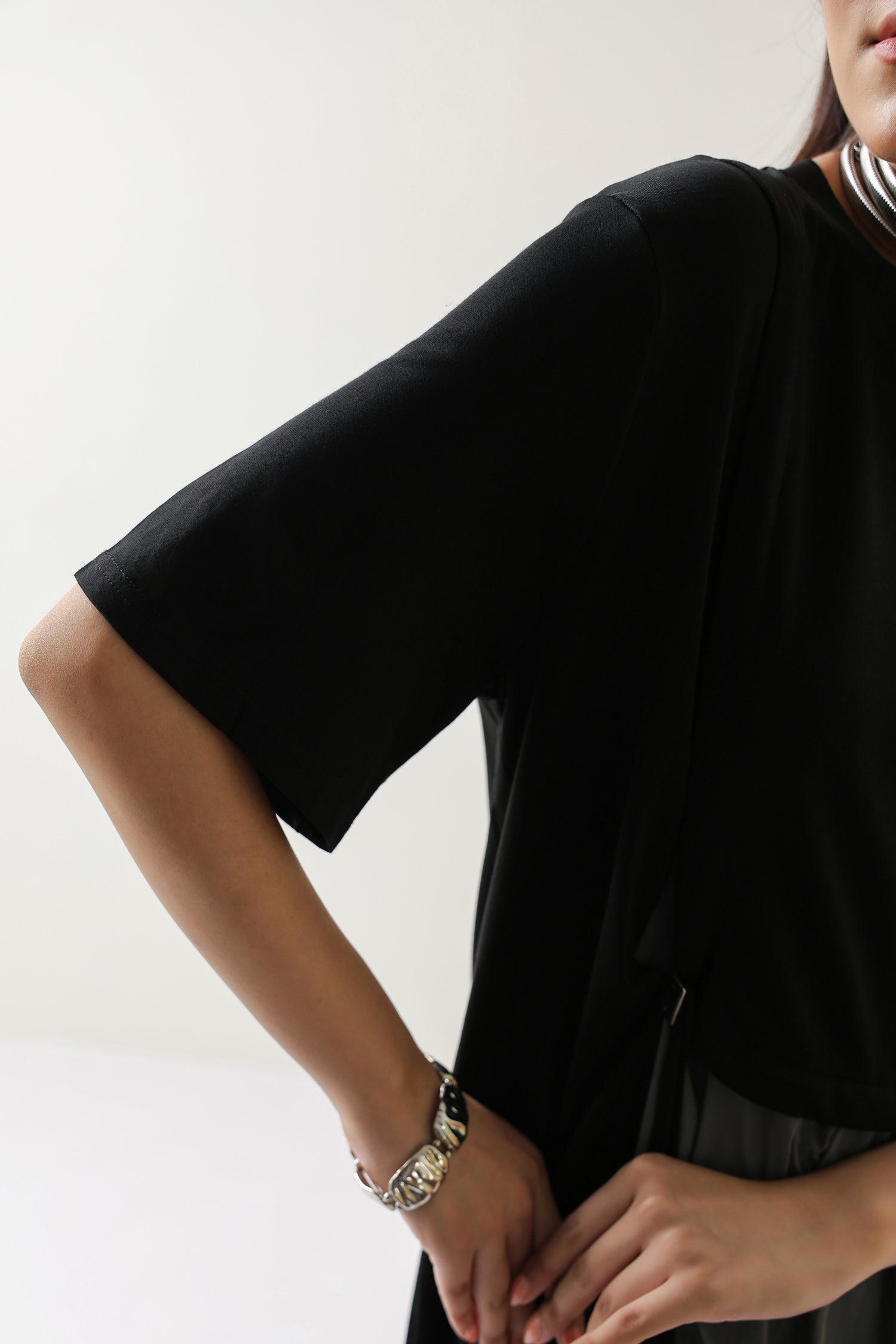 Essential Black and Grey Cotton Knit Midi Dress