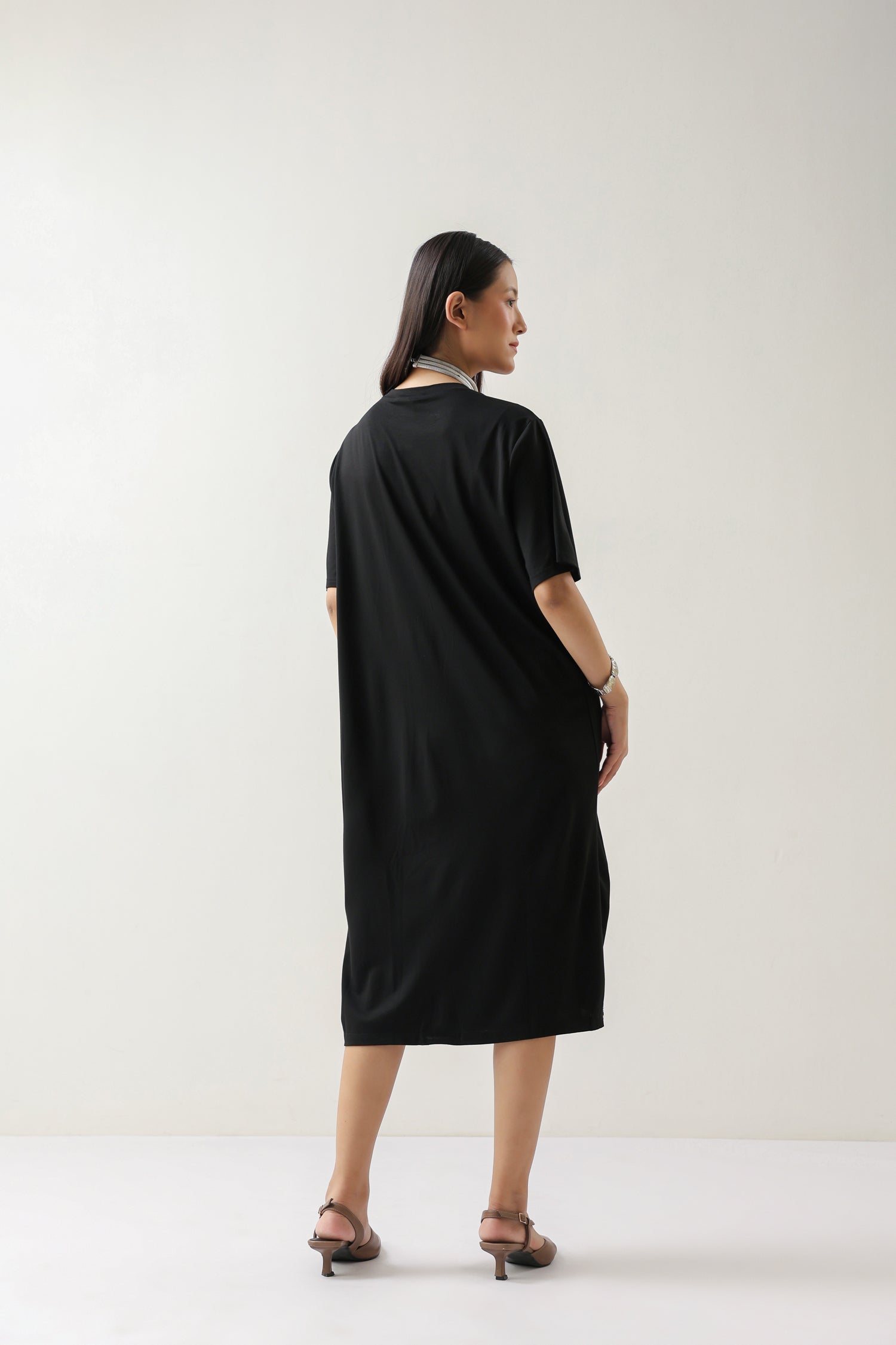 Essential Black and Grey Cotton Knit Midi Dress