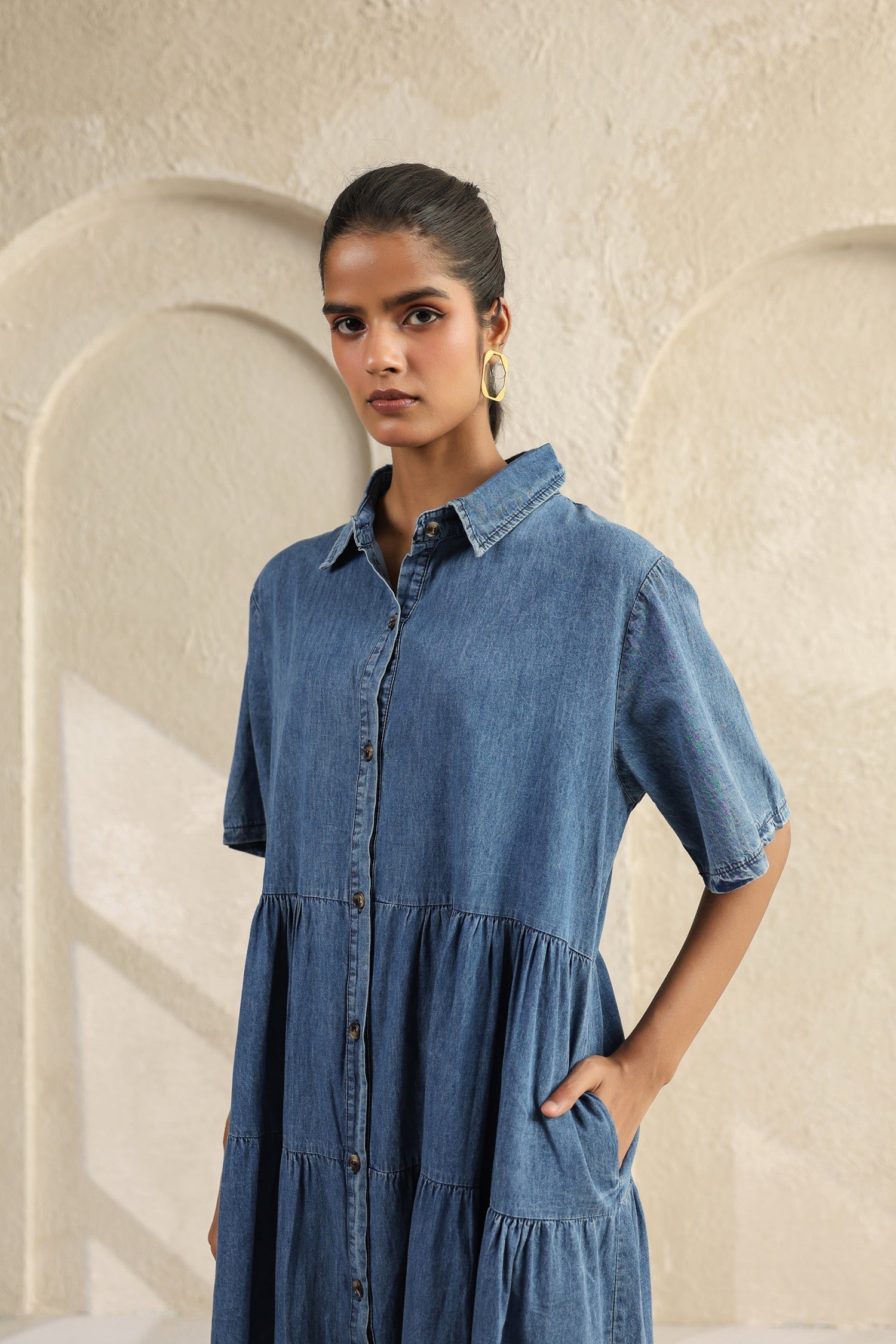 Light Blue Denim Midi Dress