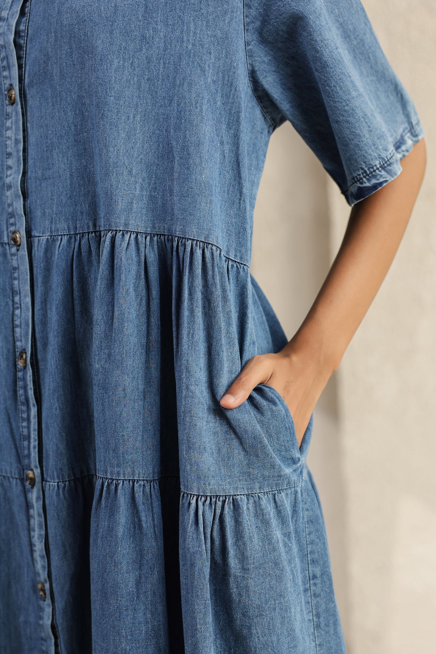 Light Blue Denim Midi Dress