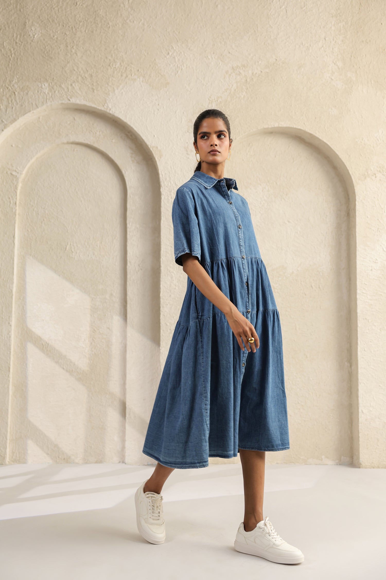 Light Blue Denim Midi Dress