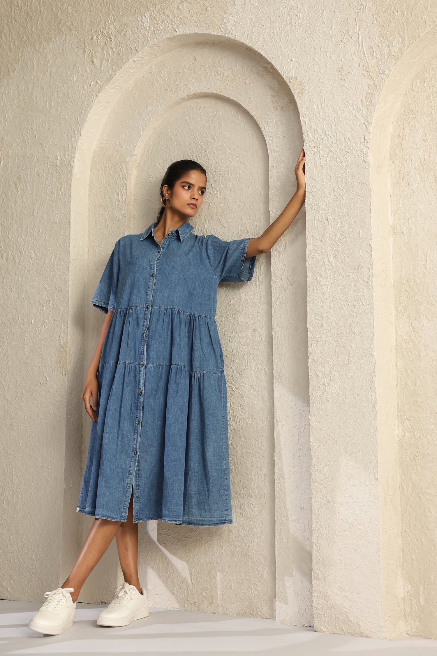 Light Blue Denim Midi Dress