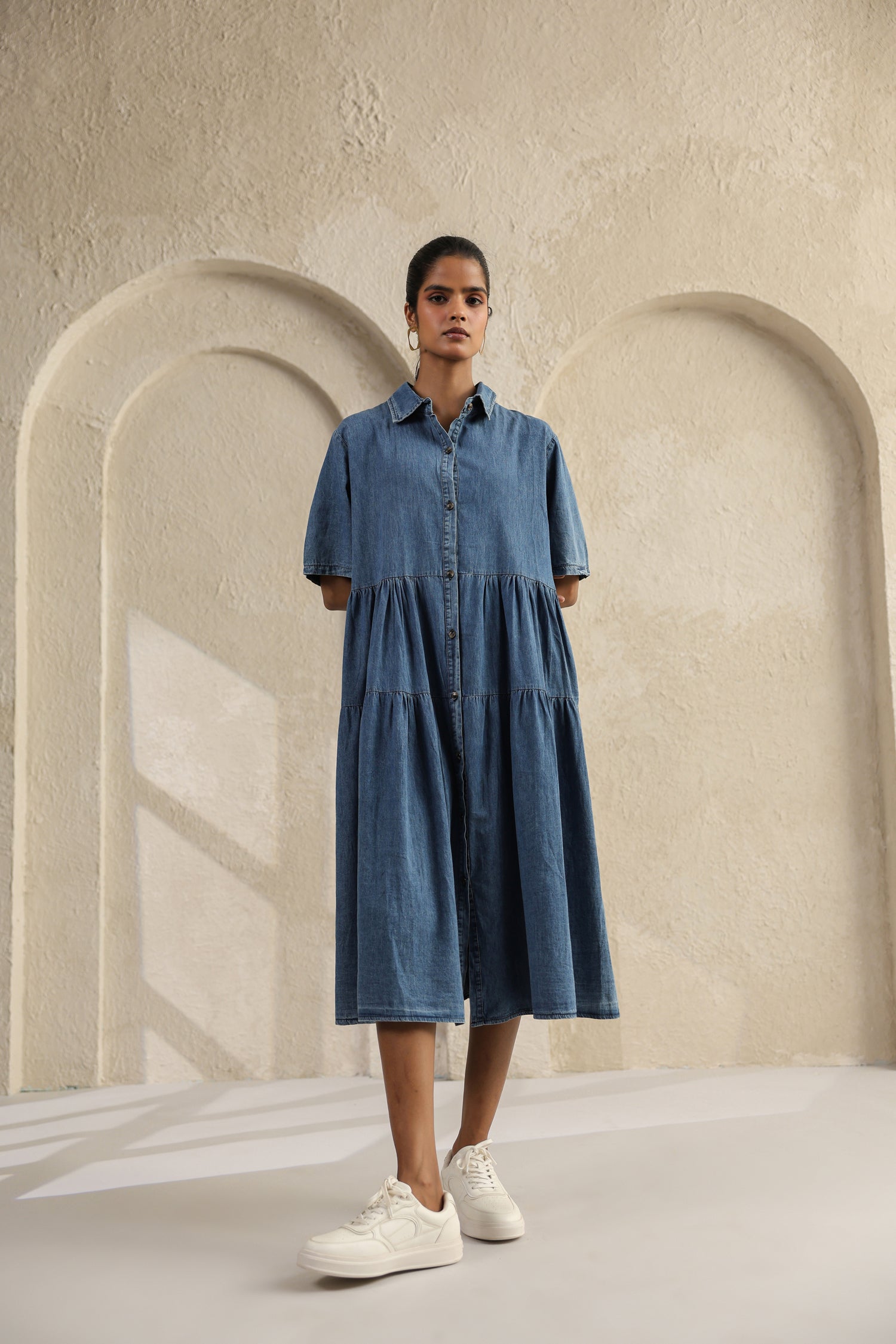 Light Blue Denim Midi Dress