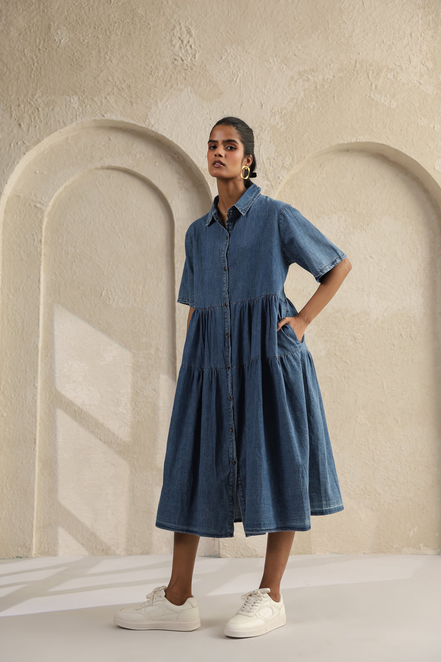 Light Blue Denim Midi Dress