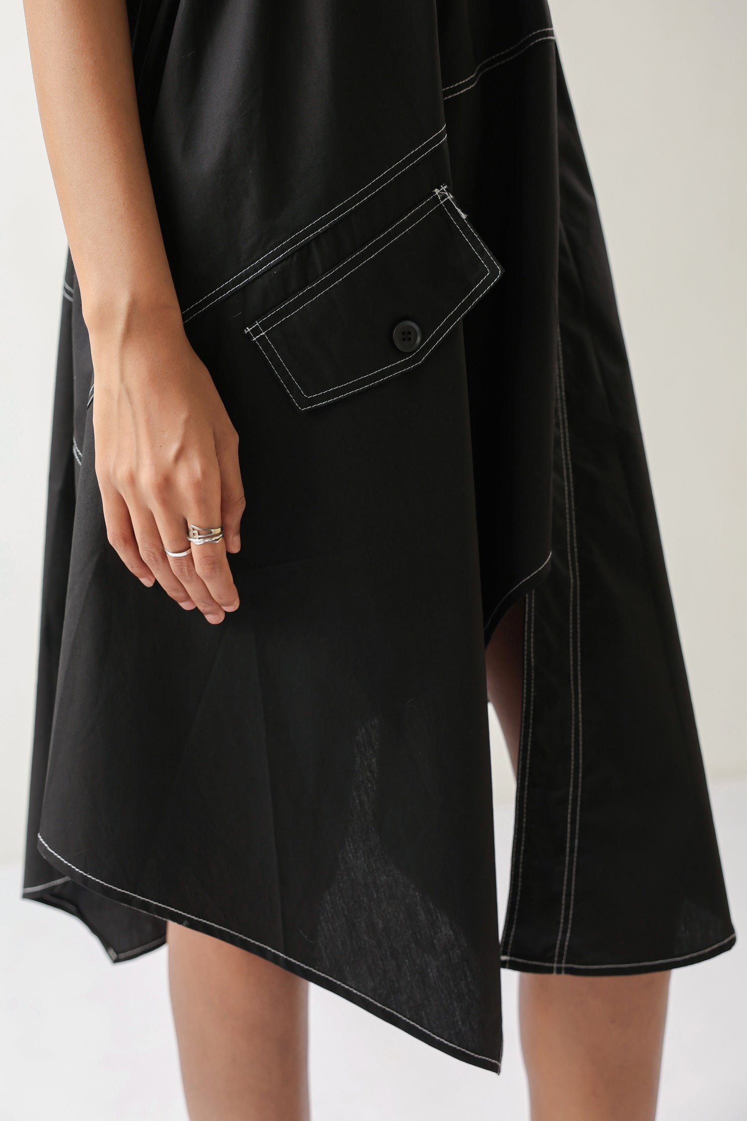 Olive Embroidered Asymmetrical Midi Dress