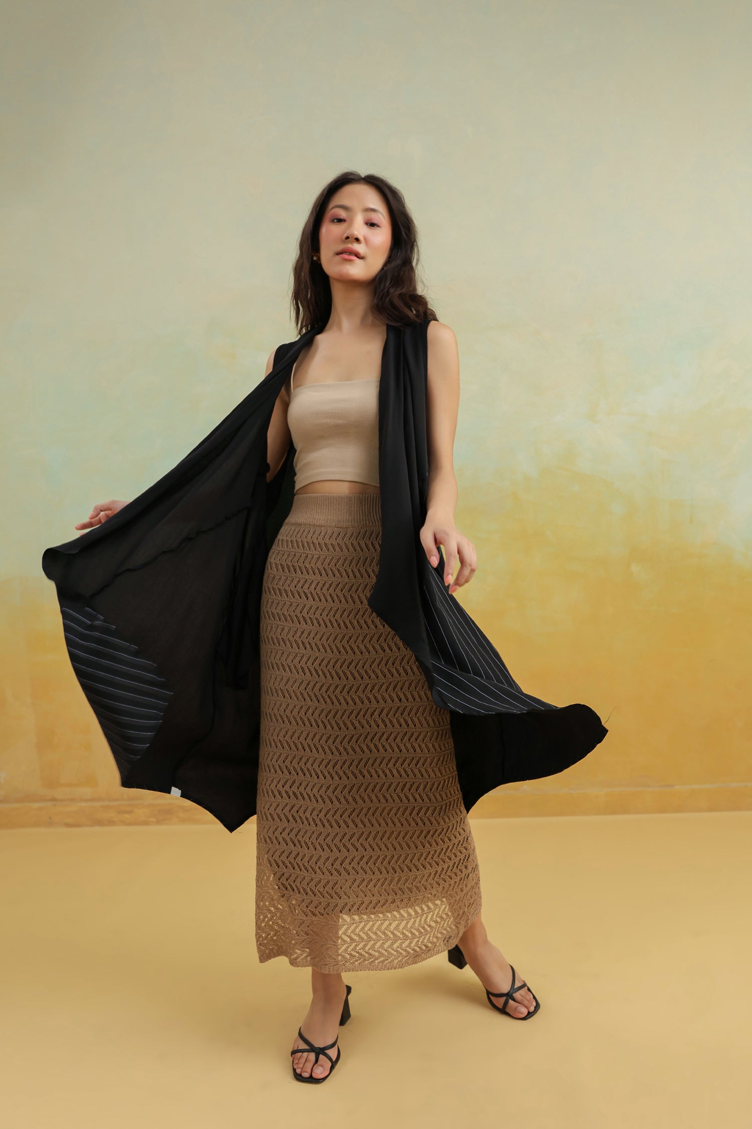 Black Cotton Shrug with Shawl Collar