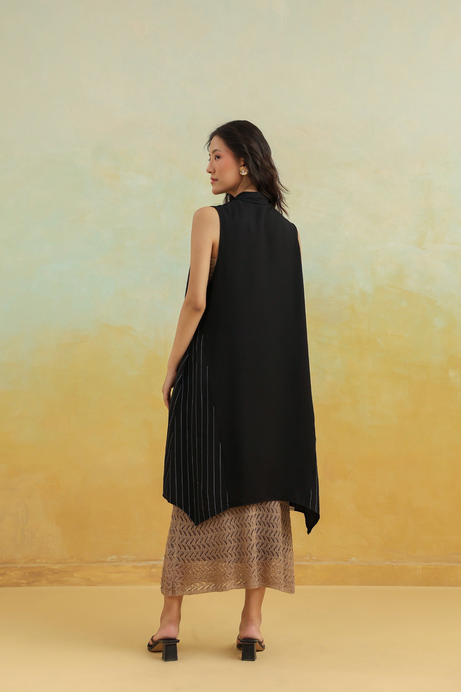 Black Cotton Shrug with Shawl Collar
