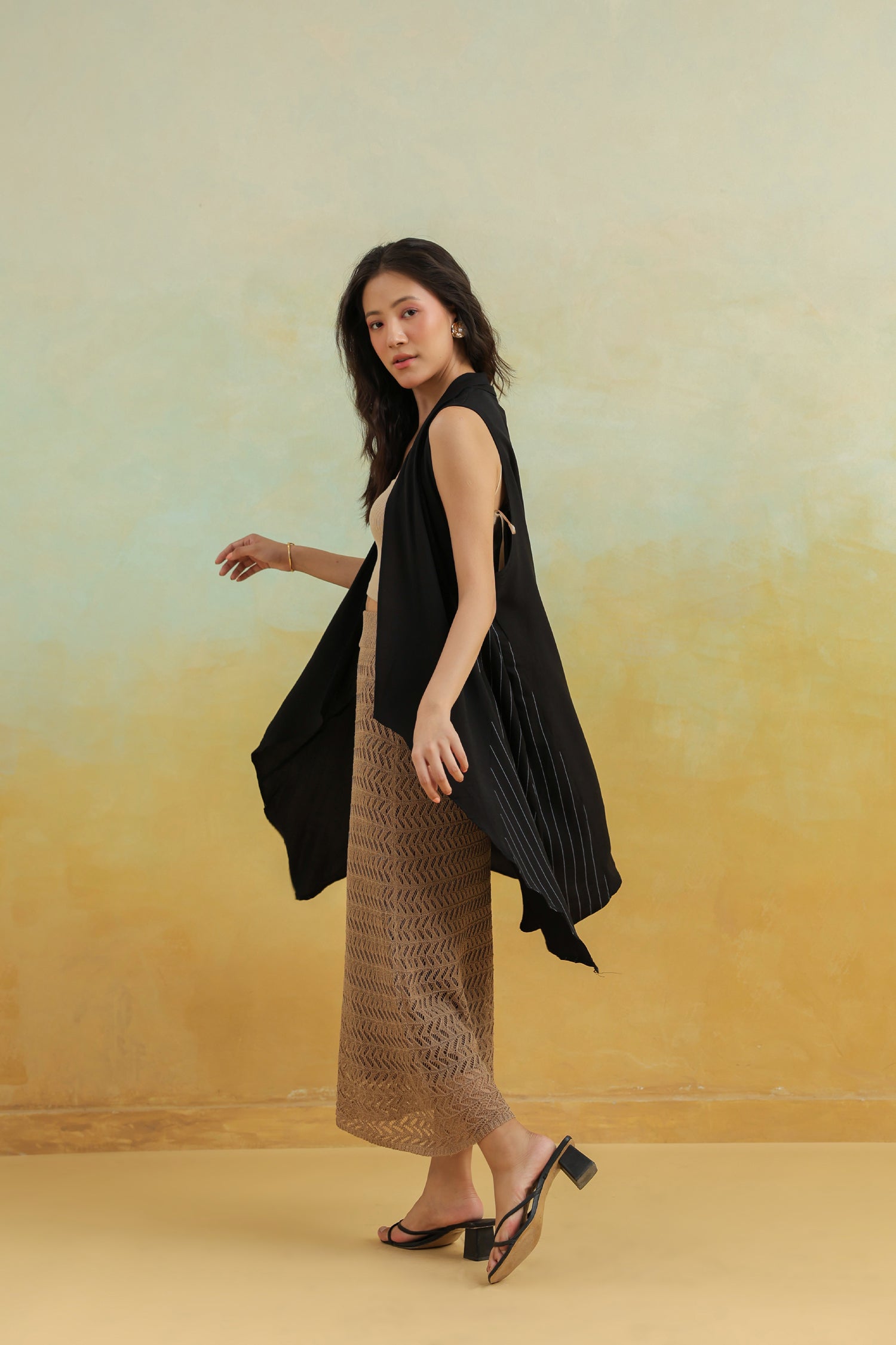 Black Cotton Shrug with Shawl Collar