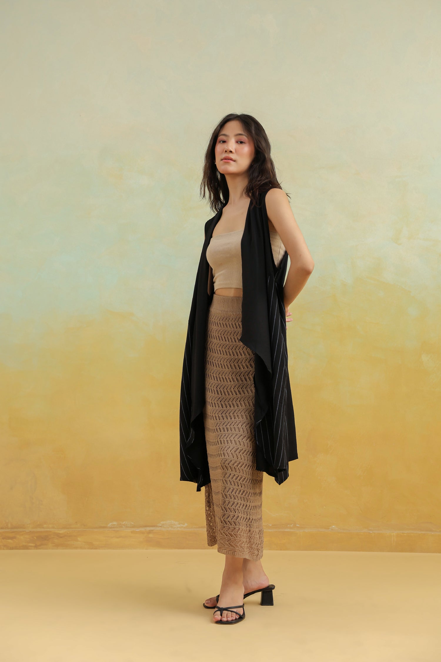 Black Cotton Shrug with Shawl Collar