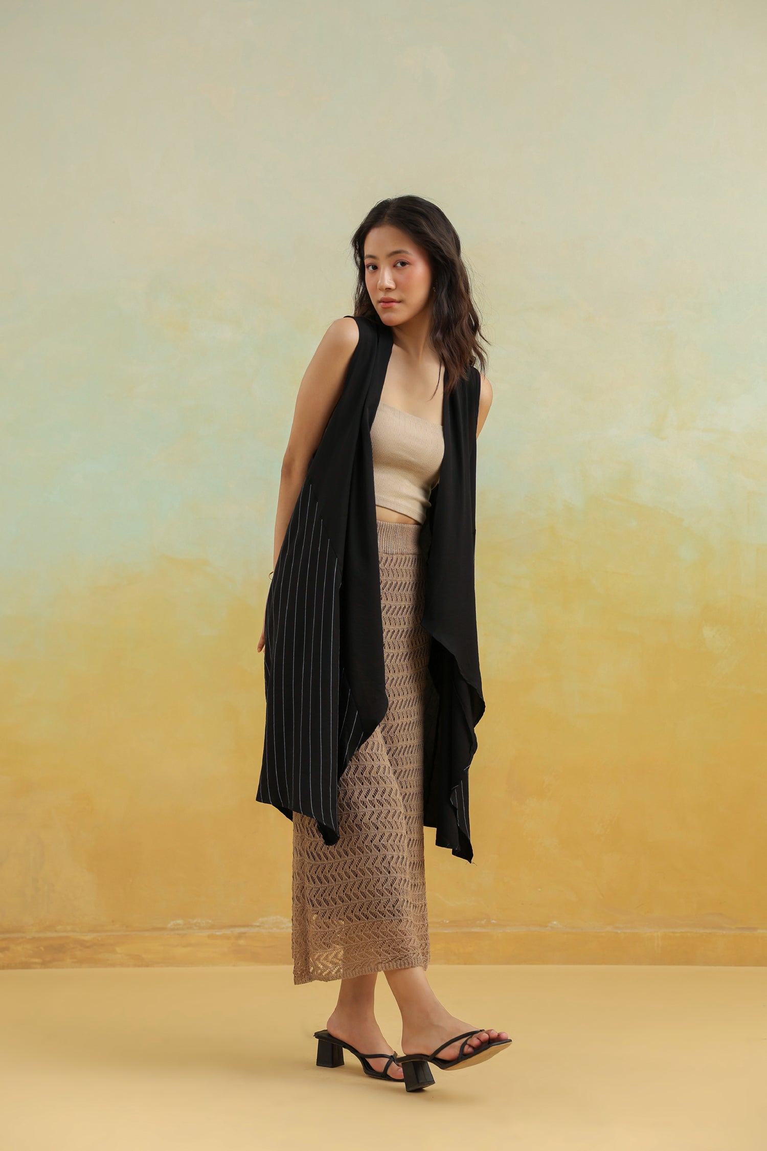 Black Cotton Shrug with Shawl Collar