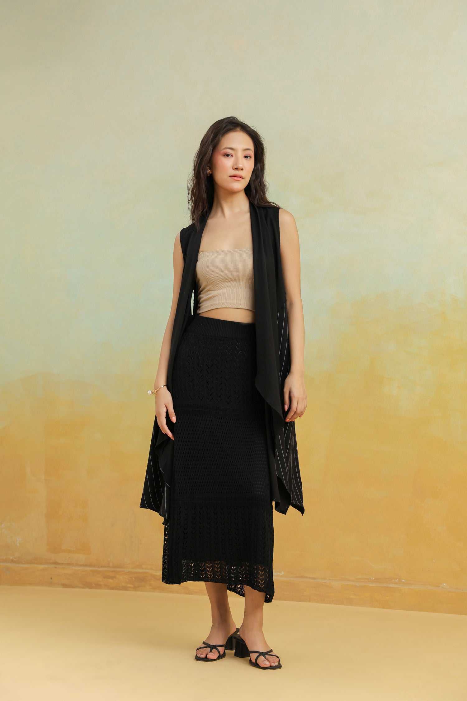 Black Crochet Skirt in Textured Finish
