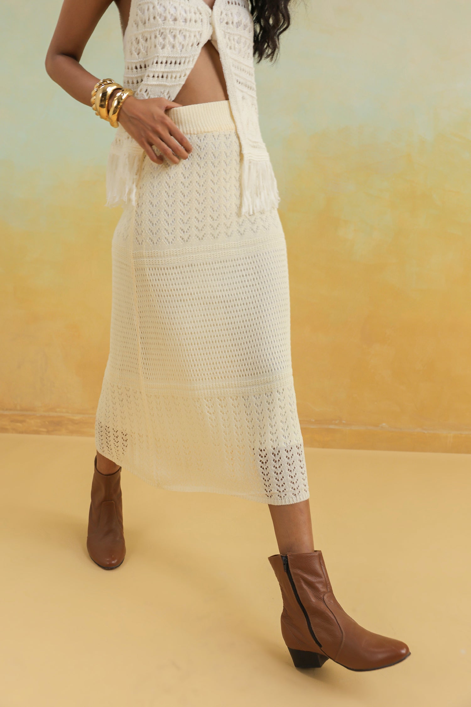 White Skirt in Crochet fabric