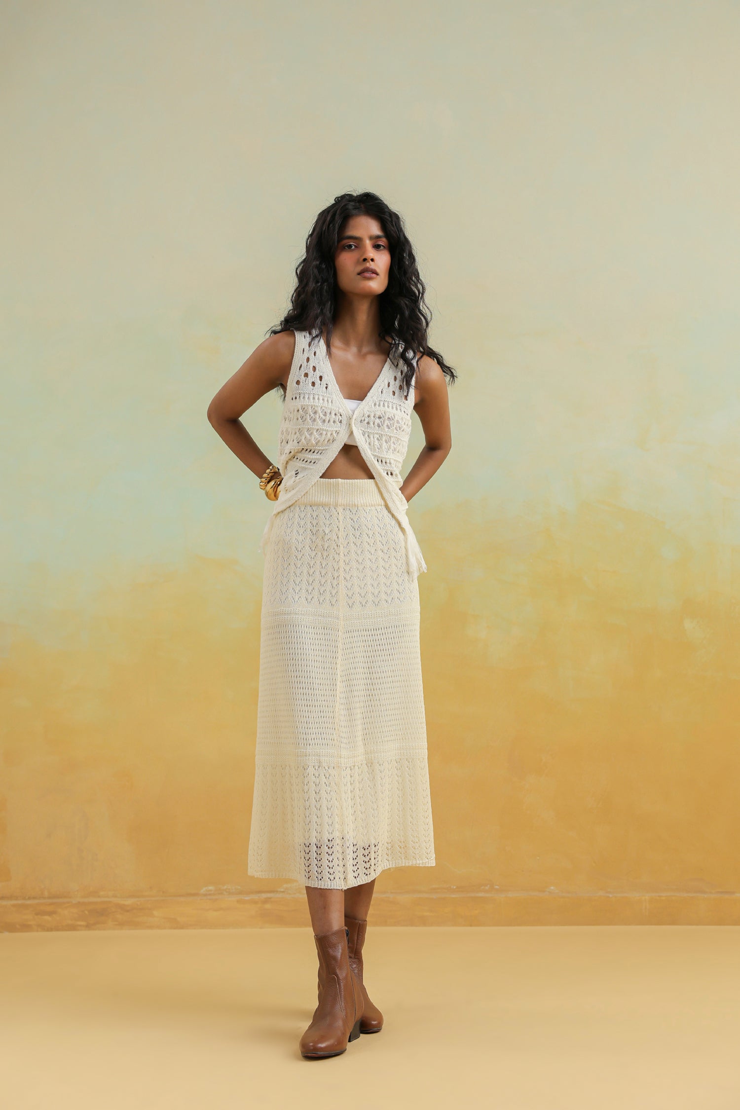 White Skirt in Crochet fabric